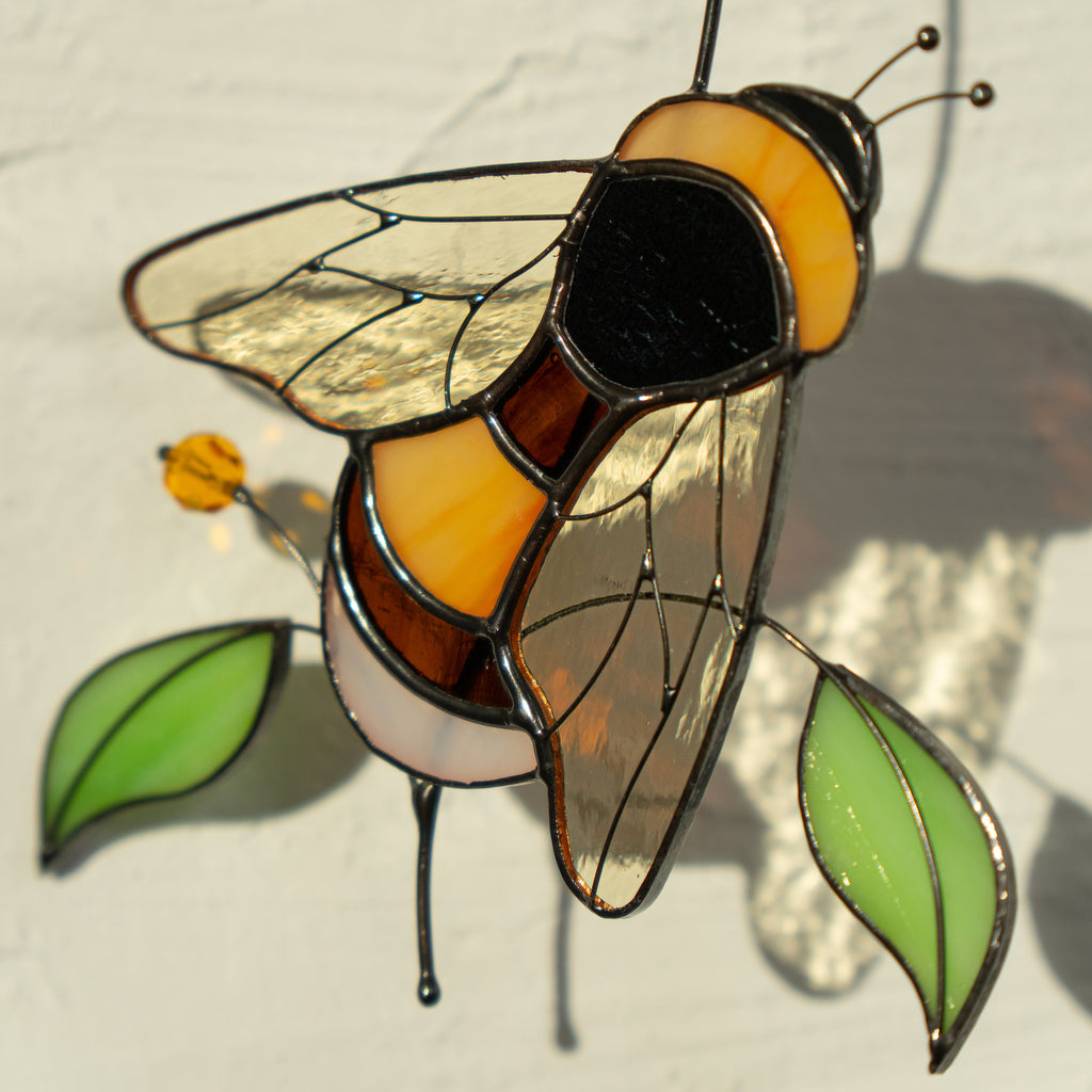Stained glass bee Custom stained glass window hangings Gift for grandma Modern stained glass suncatcher Glass bumble bee