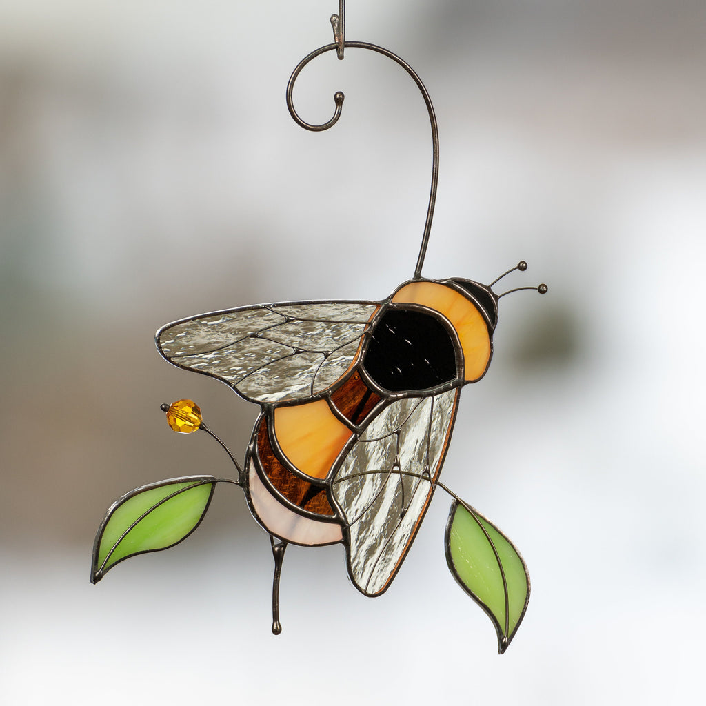 Stained glass bee Custom stained glass window hangings Gift for grandma Modern stained glass suncatcher Glass bumble bee
