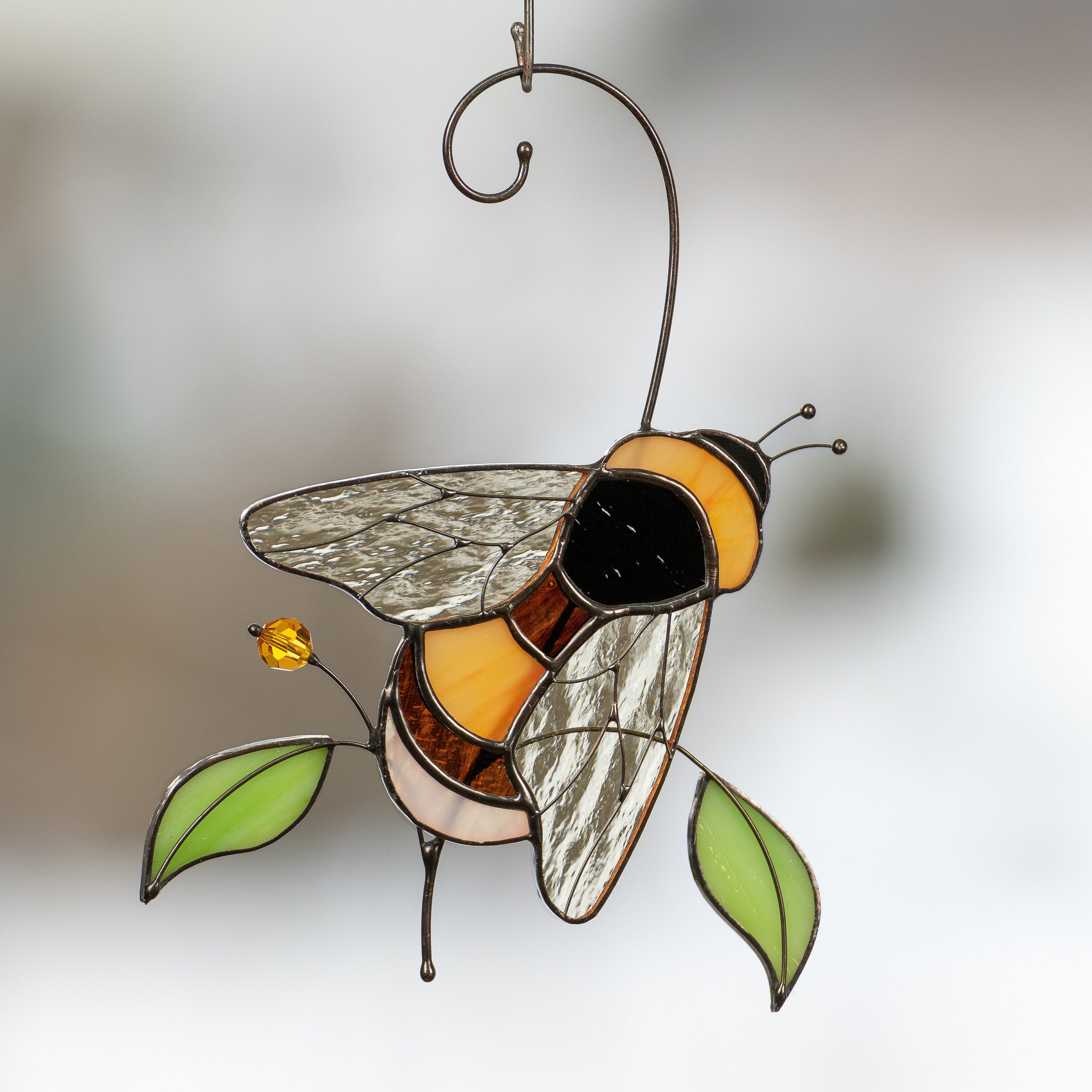 Stained glass bee Custom stained glass window hangings Gift for grandma Modern stained glass suncatcher Glass bumble bee