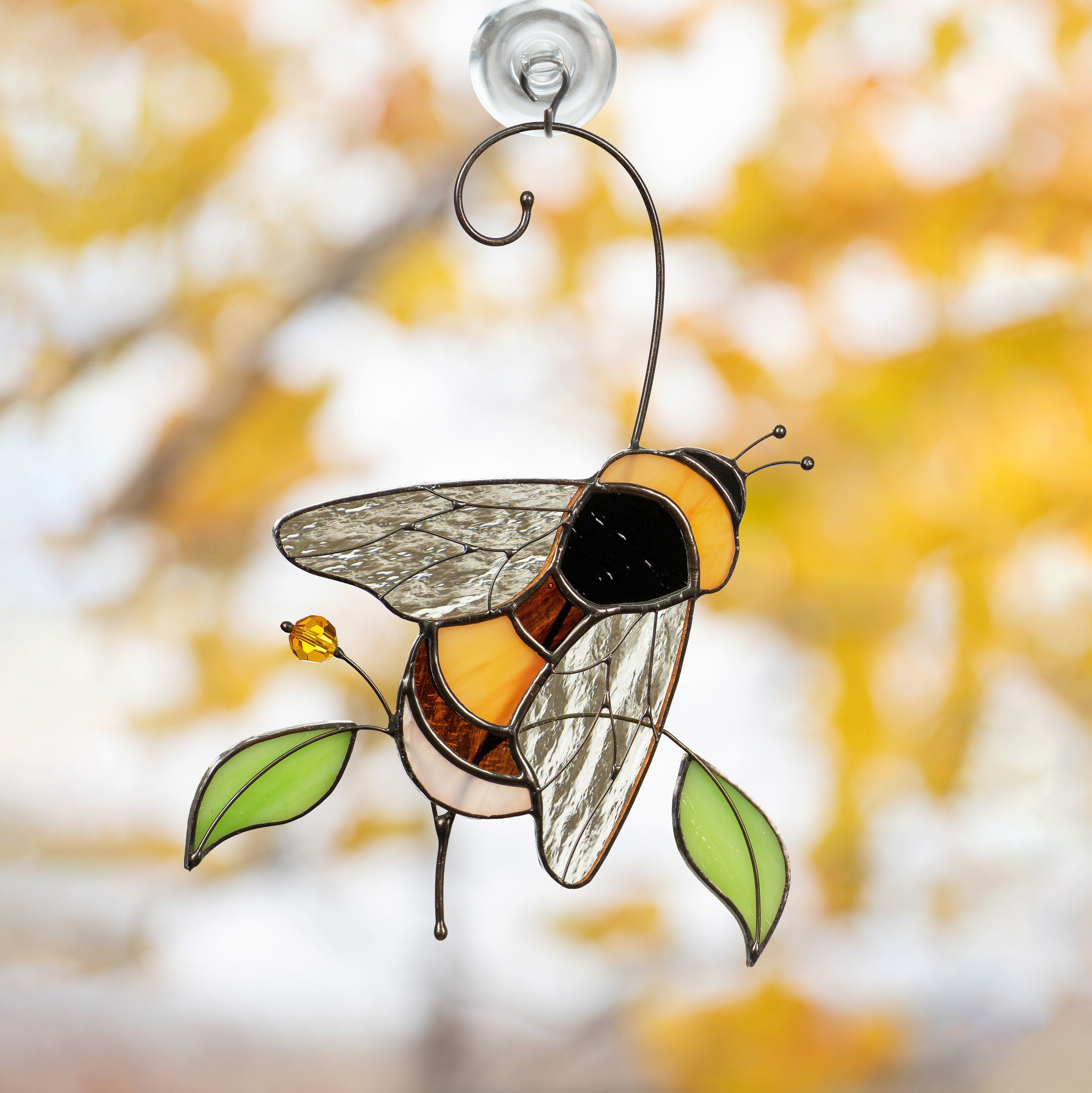 Stained glass bee Custom stained glass window hangings Gift for grandma Modern stained glass suncatcher Glass bumble bee