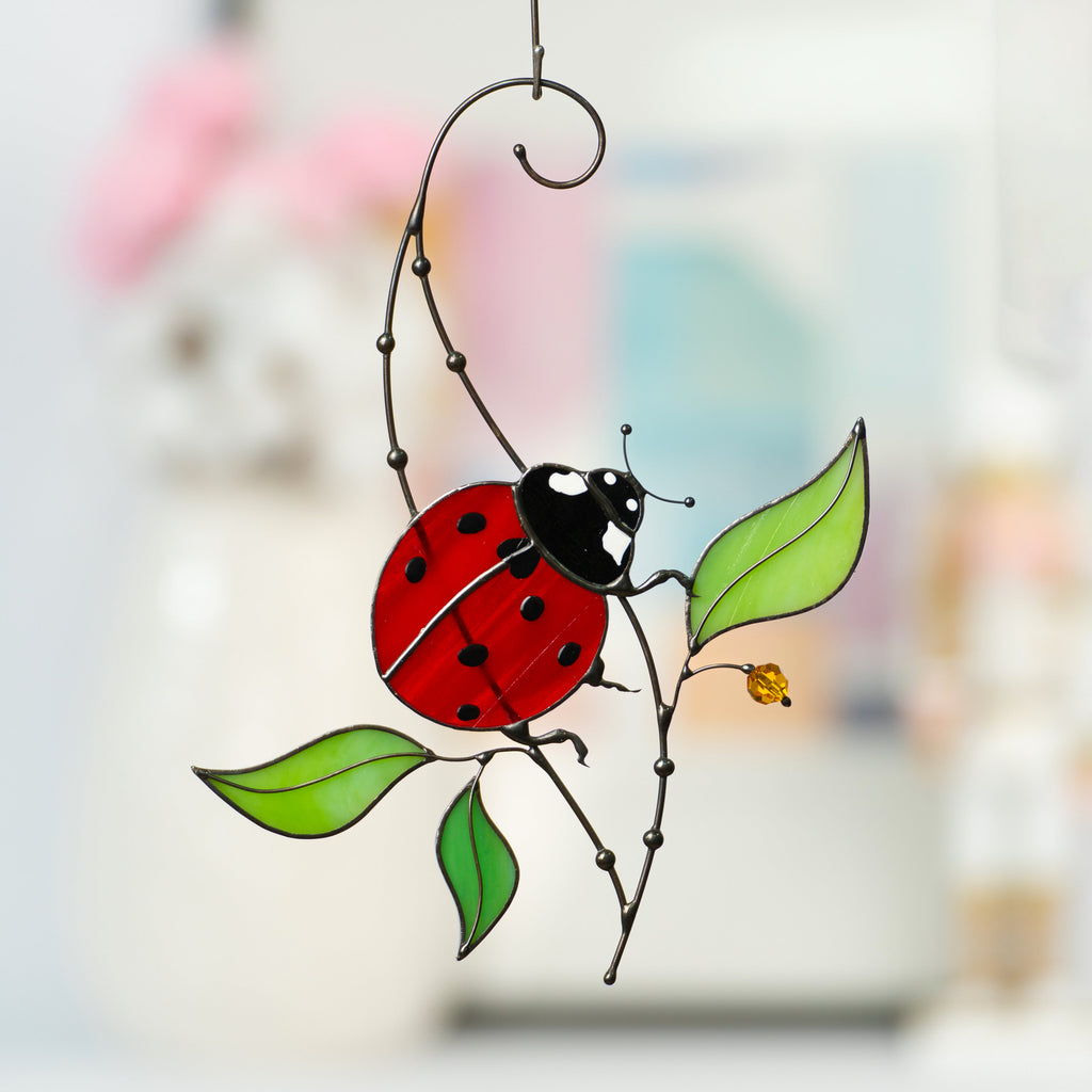 Ladybug gifts stained glass window hangings New mom gift Custom stained glass miraculous ladybug Wall art ladybug