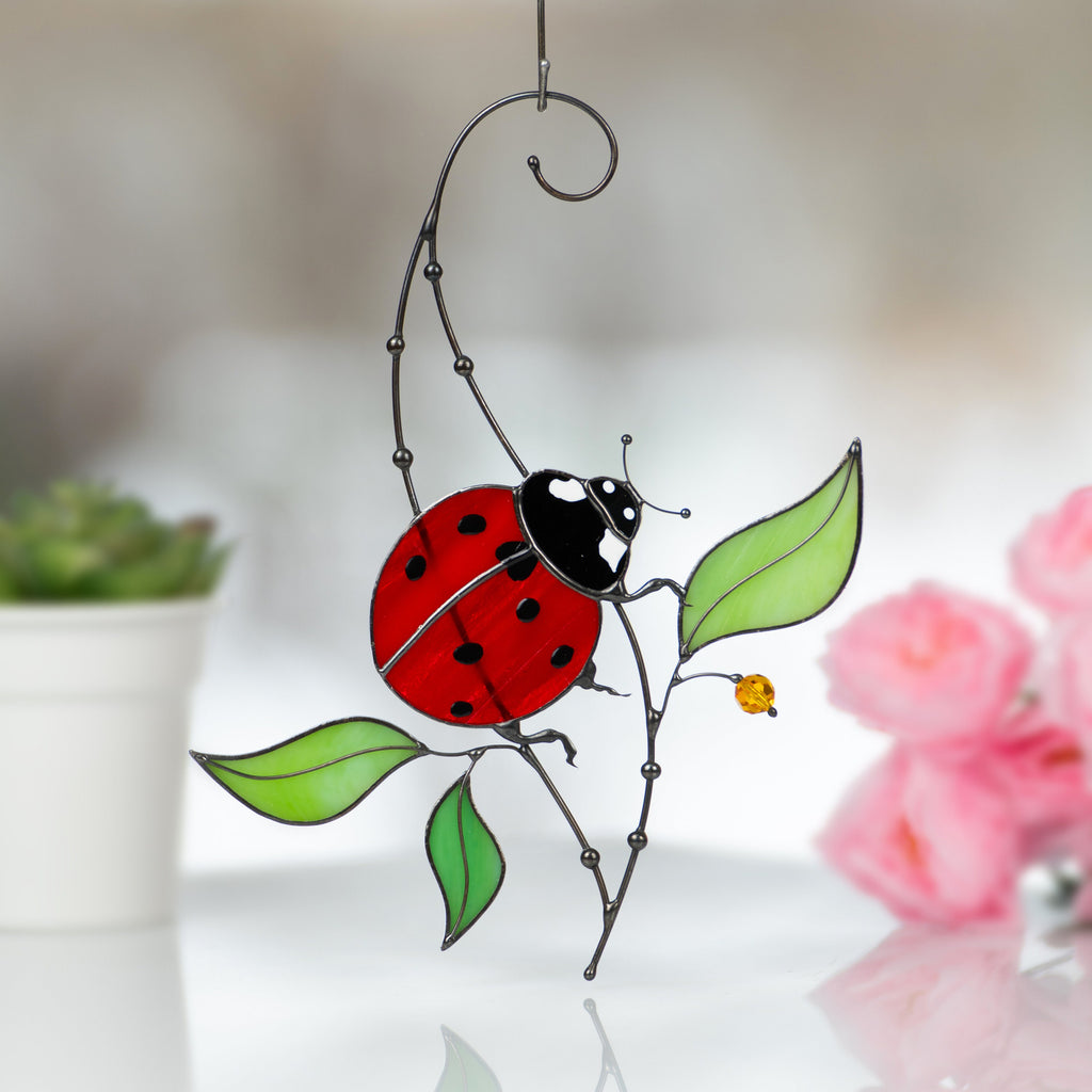 Ladybug gifts stained glass window hangings New mom gift Custom stained glass miraculous ladybug Wall art ladybug