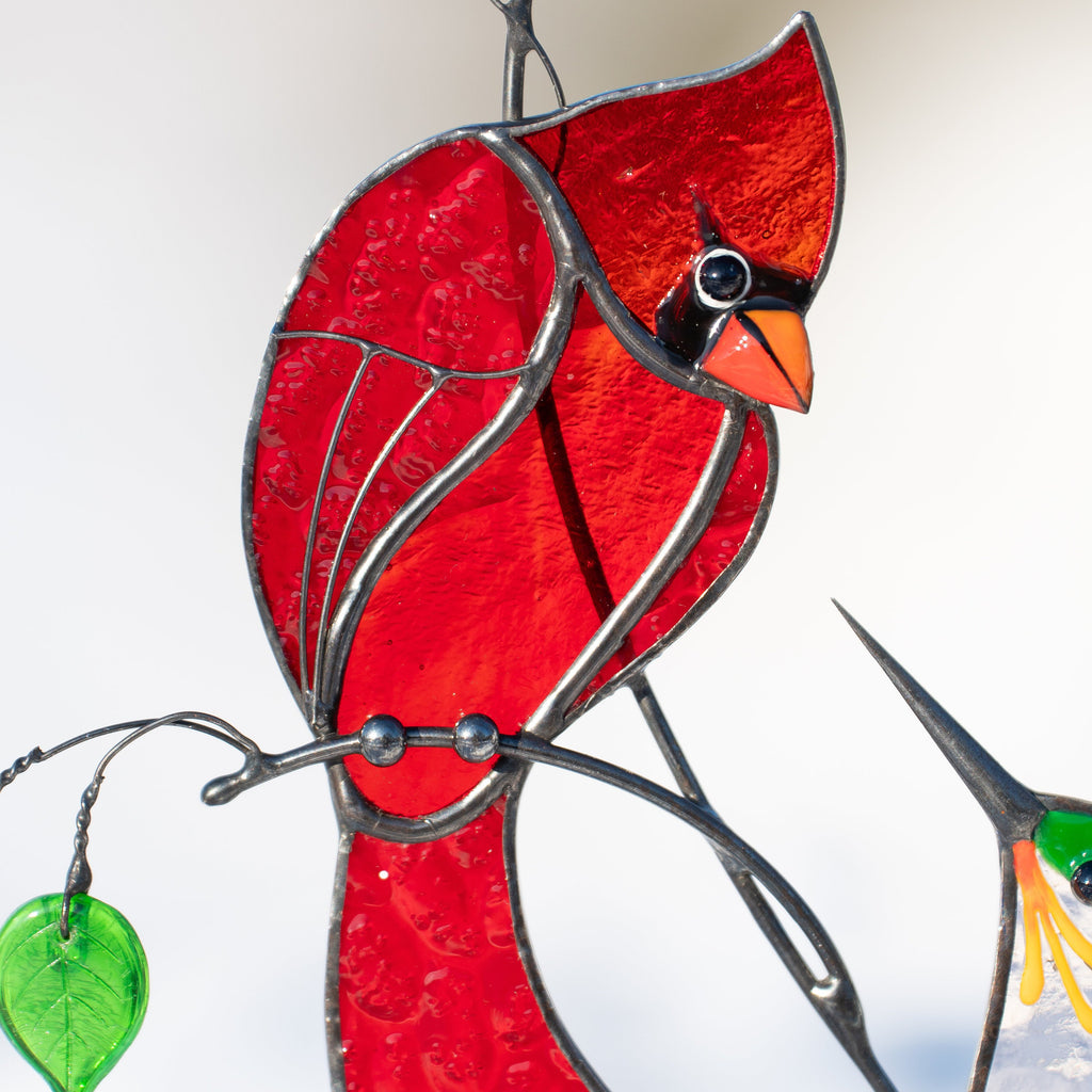 Stained glass cardinal suncatcher Fathers day gifts Hummingbird stained glass window hangings Stained glass cardinal memorial ornament