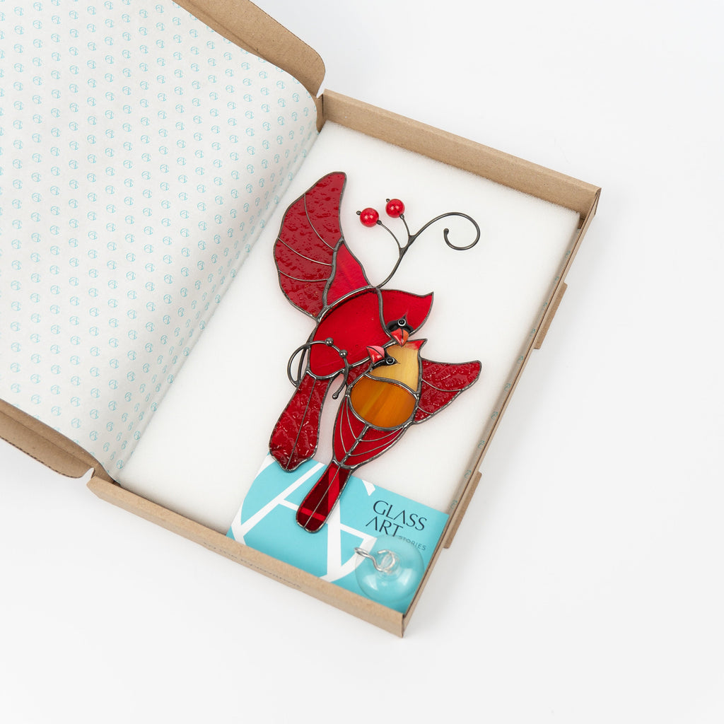 Stained glass bird suncatcher New Mom Gift Cardinal memorial ornament stained glass window hangings Stained glass bird artwork