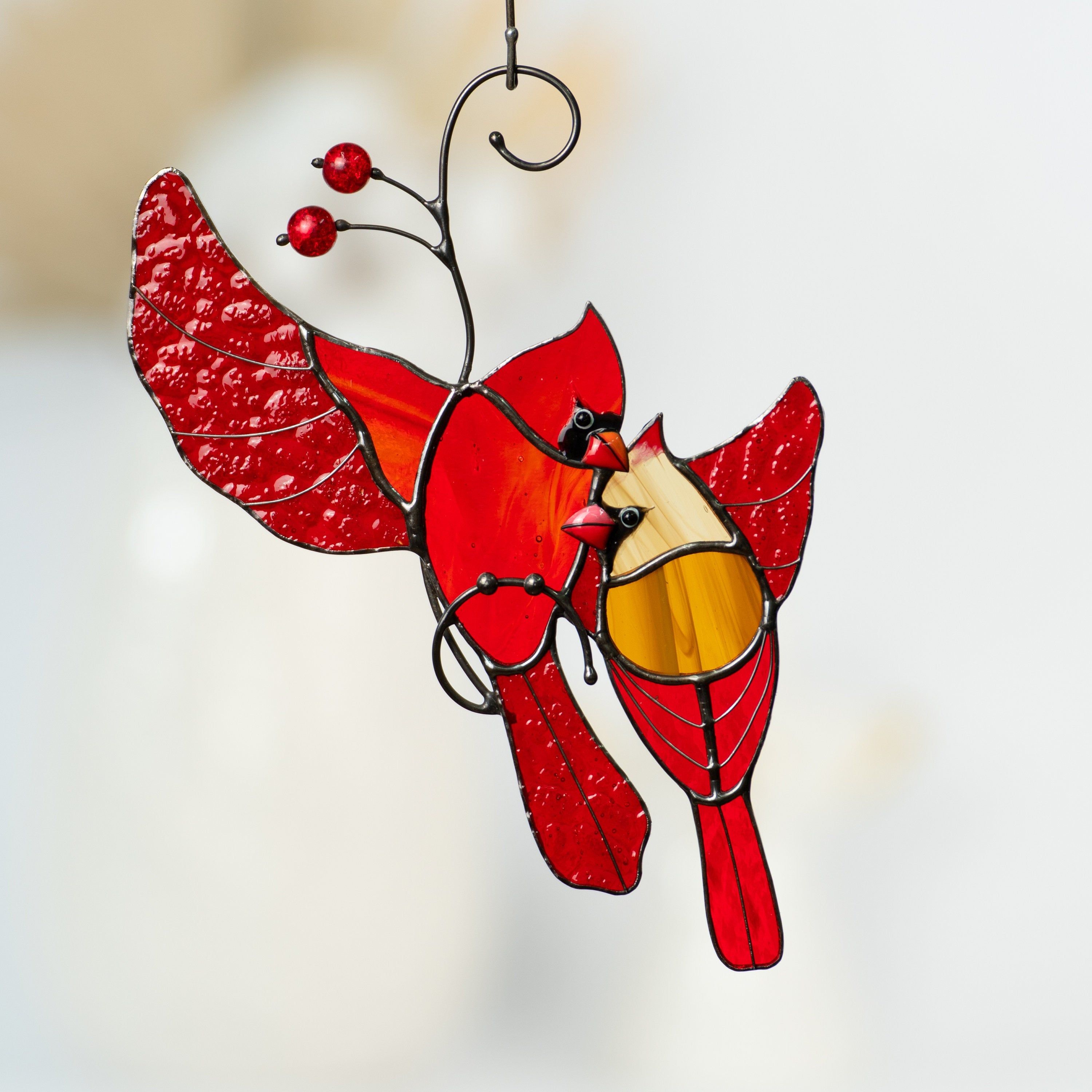 Stained glass bird suncatcher New Mom Gift Cardinal memorial ornament stained glass window hangings Stained glass bird artwork
