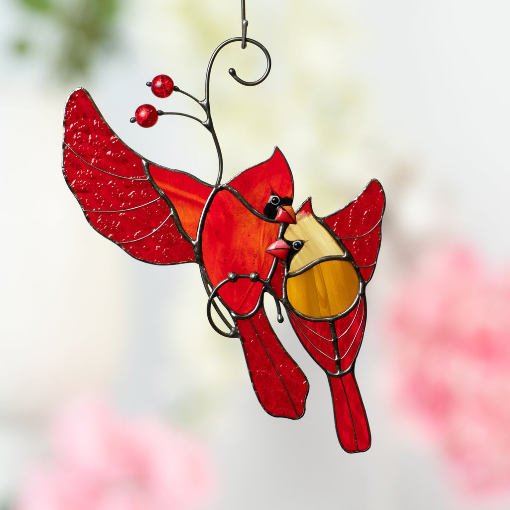Stained glass bird suncatcher New Mom Gift Cardinal memorial ornament stained glass window hangings Stained glass bird artwork