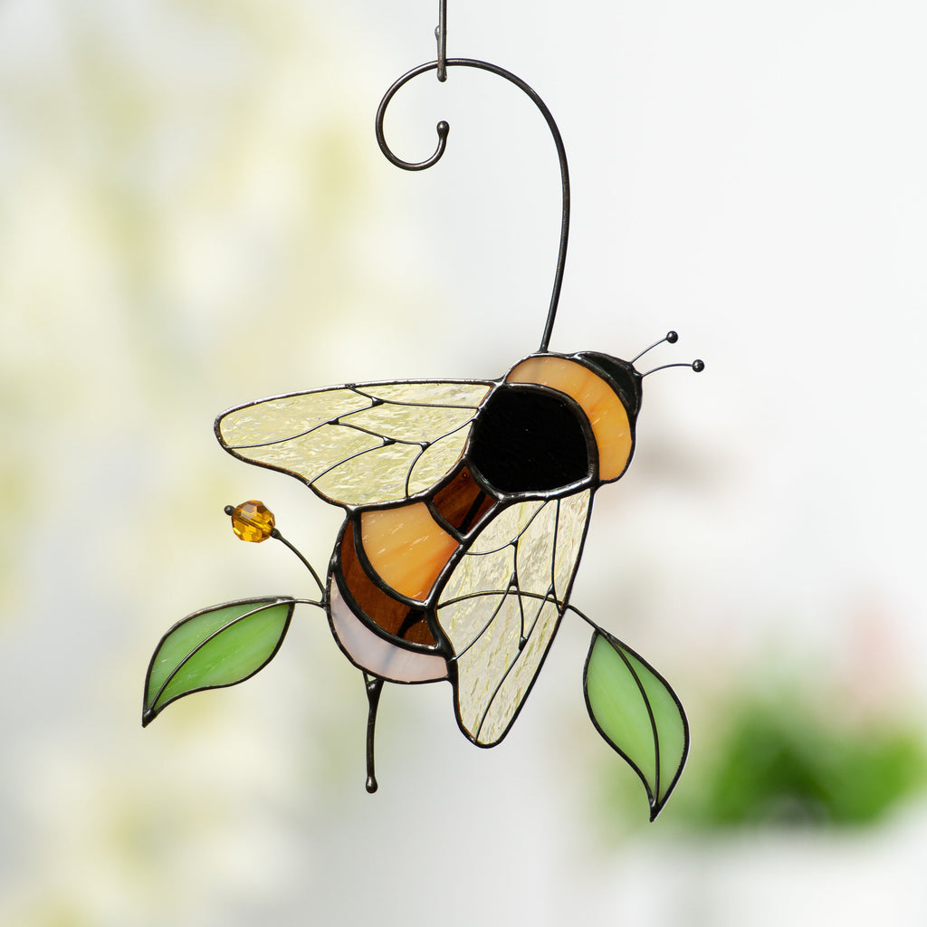 Stained glass bee Custom stained glass window hangings Gift for grandma Modern stained glass suncatcher Glass bumble bee