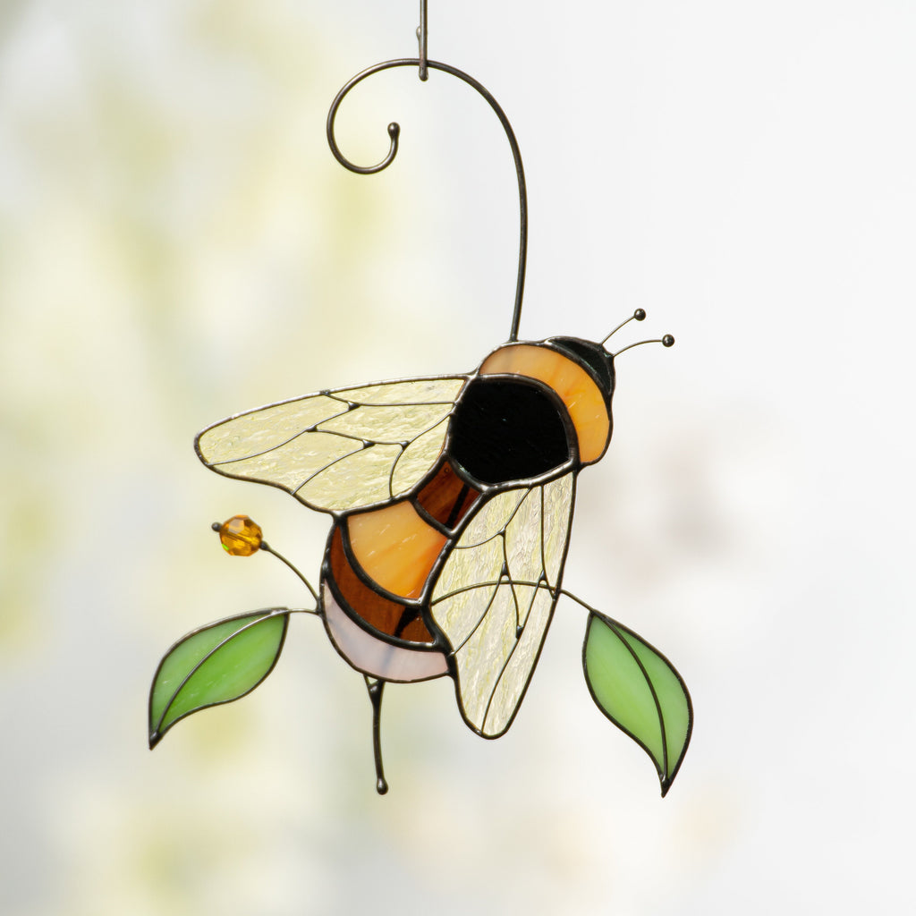 Stained glass bee Custom stained glass window hangings Gift for grandma Modern stained glass suncatcher Glass bumble bee