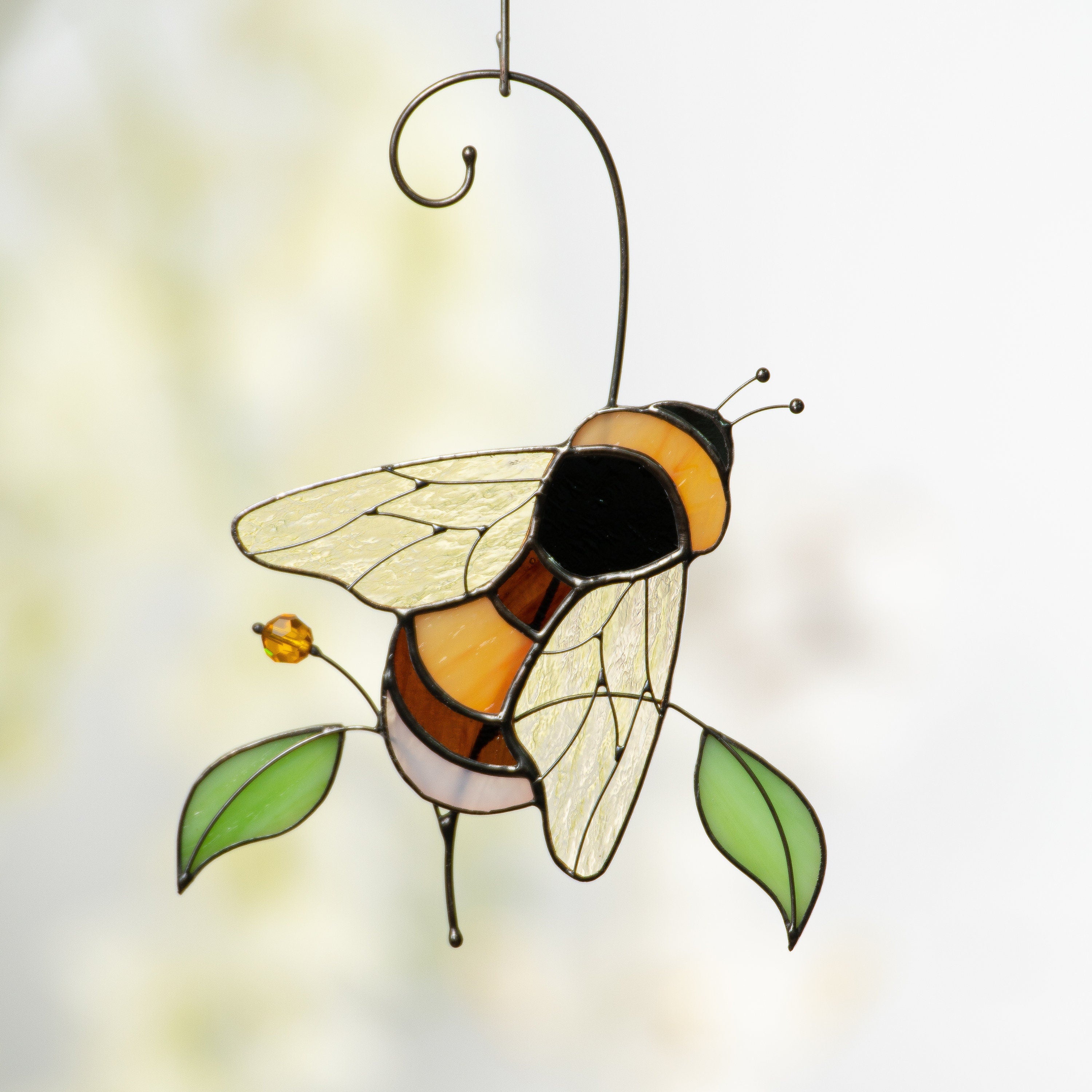 Stained glass bee Custom stained glass window hangings Gift for grandma Modern stained glass suncatcher Glass bumble bee