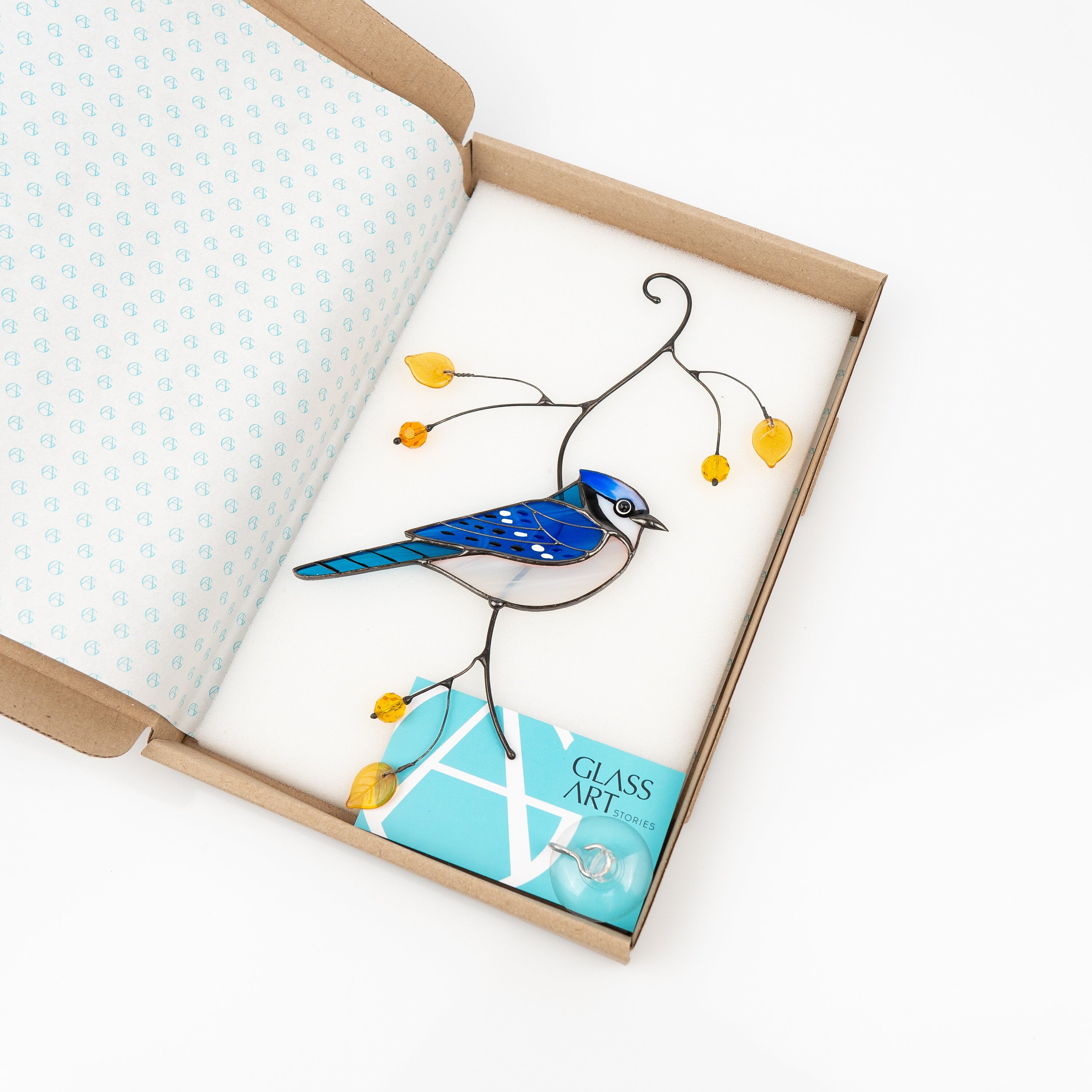 Blue jay stained glass bird suncatcher Godfather gift Bird decor stained glass window hangings Room decor aesthetic Blue jay glass ornament