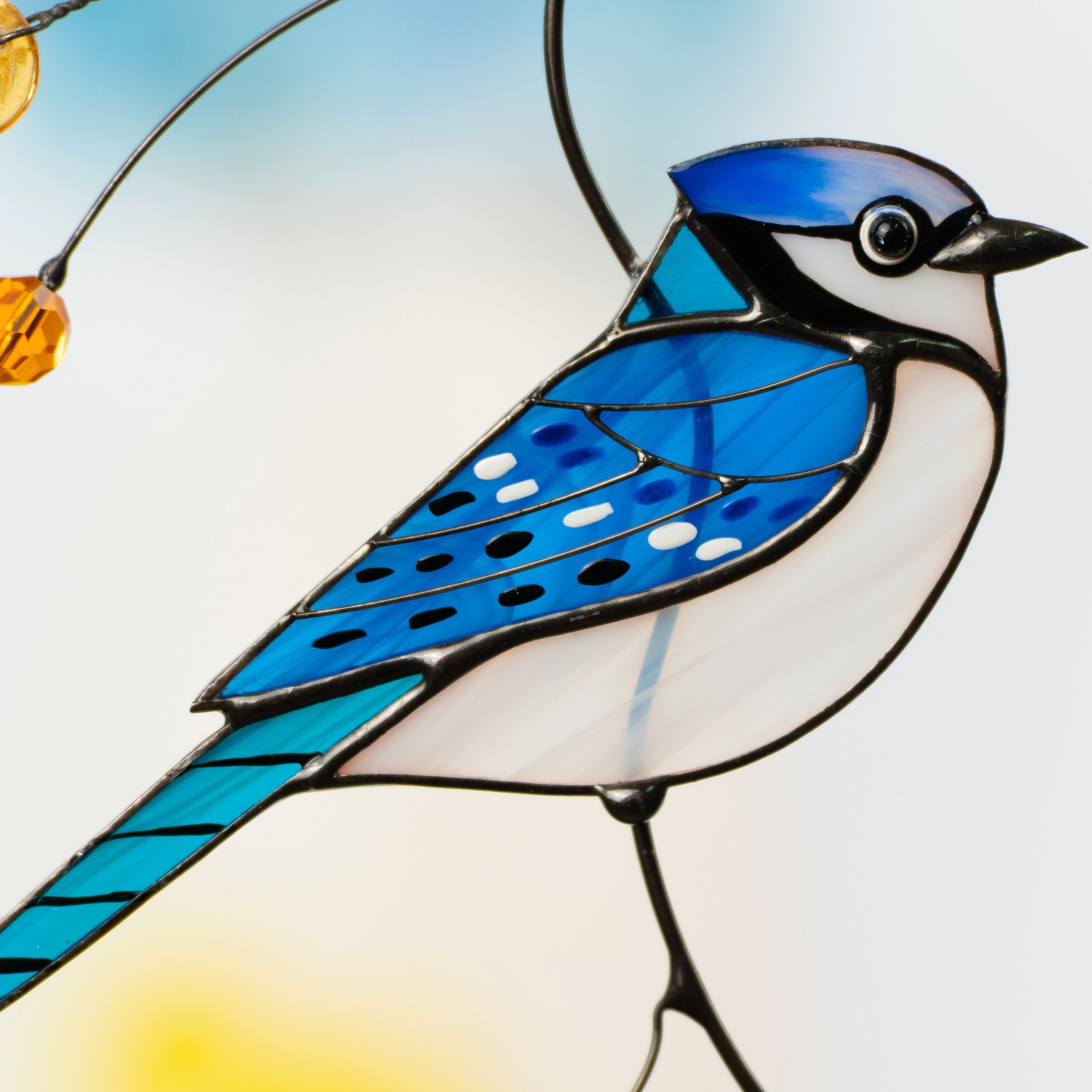 Blue jay stained glass bird suncatcher Godfather gift Bird decor stained glass window hangings Room decor aesthetic Blue jay glass ornament