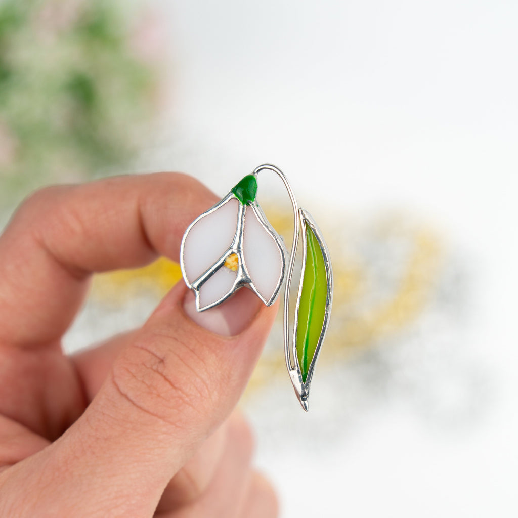 Snowdrop stained glass brooch Unique gift for mom Flower jewelry