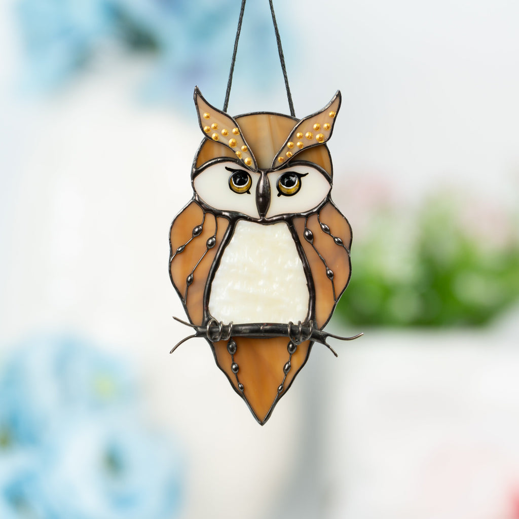 Stained glass owl suncatcher Great grandma gift Custom stained glass bird suncatcher Owl artwork stained glass window hangings