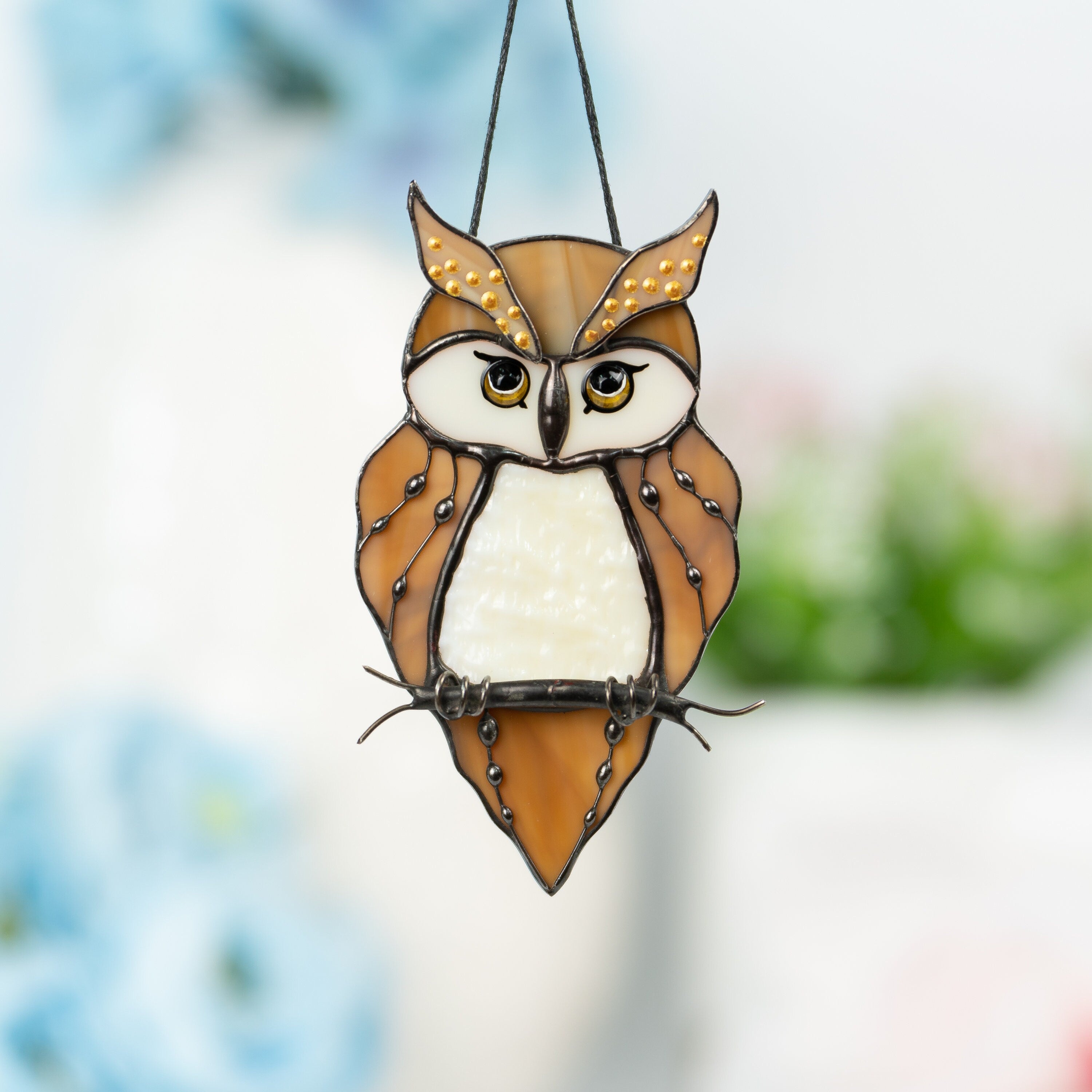 Stained glass owl suncatcher Great grandma gift Custom stained glass bird suncatcher Owl artwork stained glass window hangings