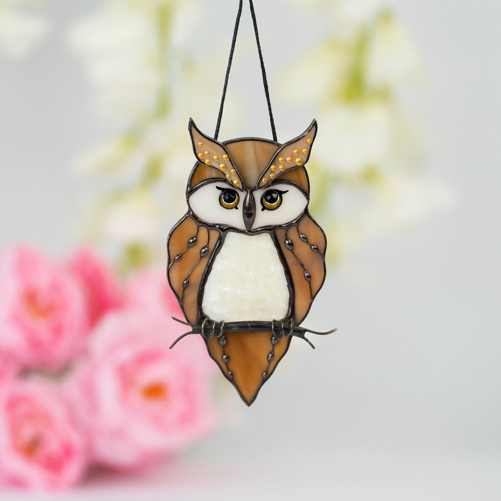 Stained glass owl suncatcher Great grandma gift Custom stained glass bird suncatcher Owl artwork stained glass window hangings