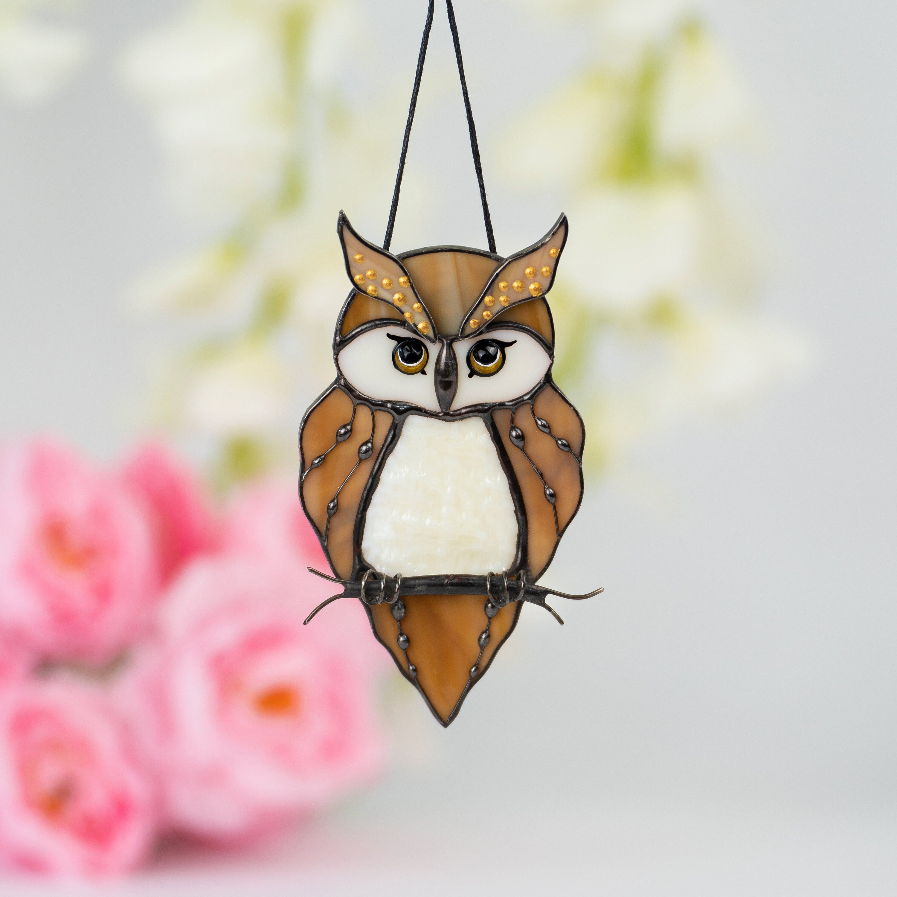 Stained glass owl suncatcher Great grandma gift Custom stained glass bird suncatcher Owl artwork stained glass window hangings