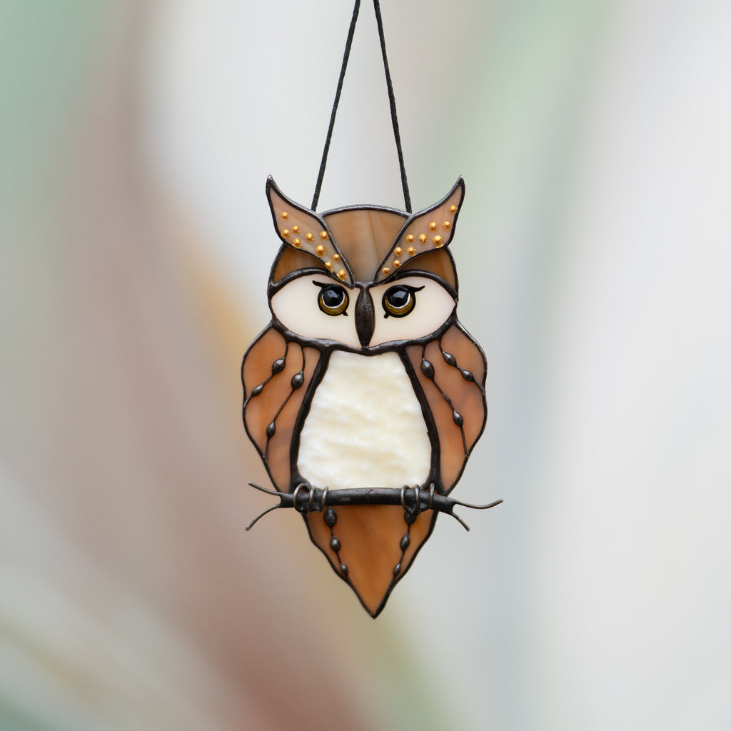 Stained glass owl suncatcher Great grandma gift Custom stained glass bird suncatcher Owl artwork stained glass window hangings