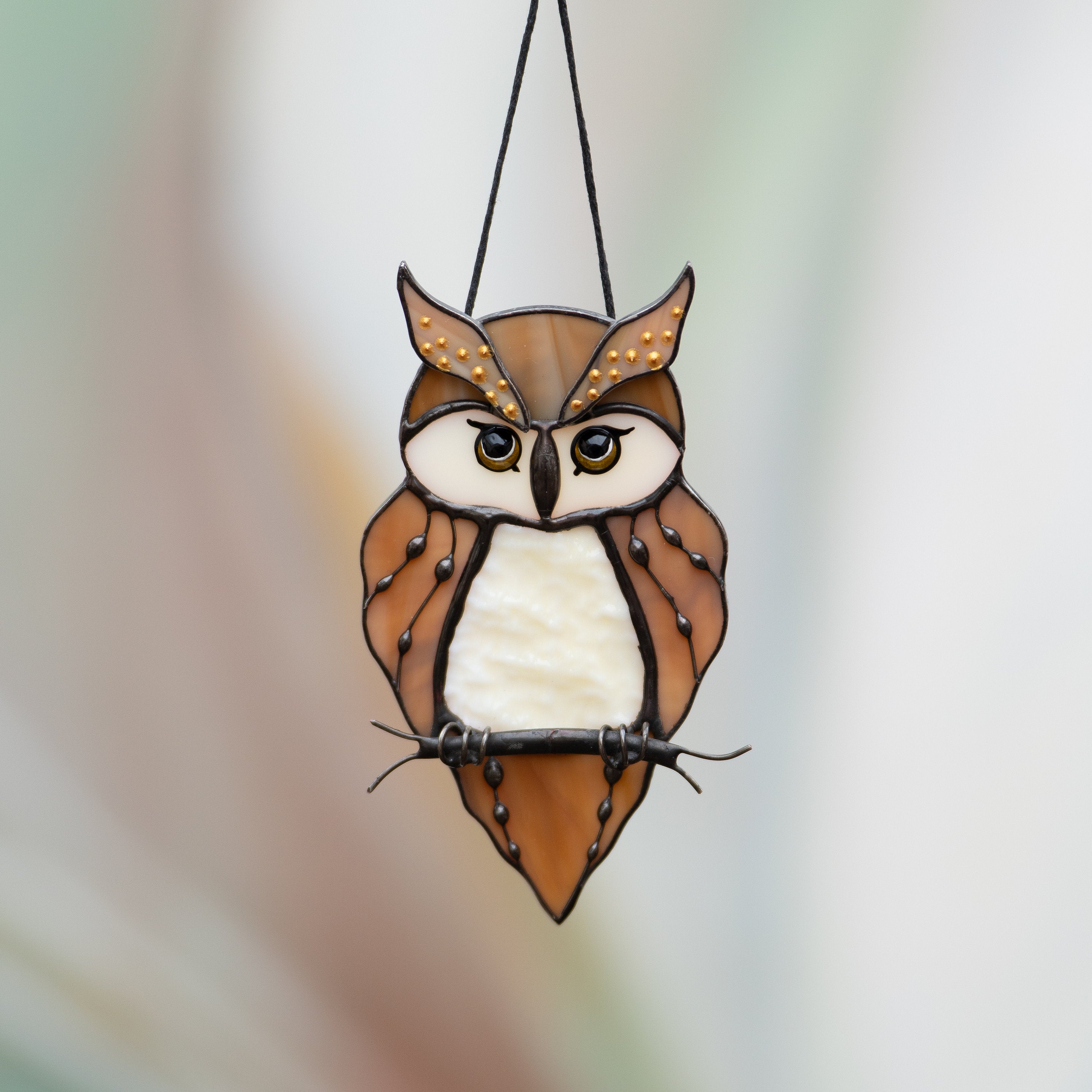 Stained glass owl suncatcher Great grandma gift Custom stained glass bird suncatcher Owl artwork stained glass window hangings