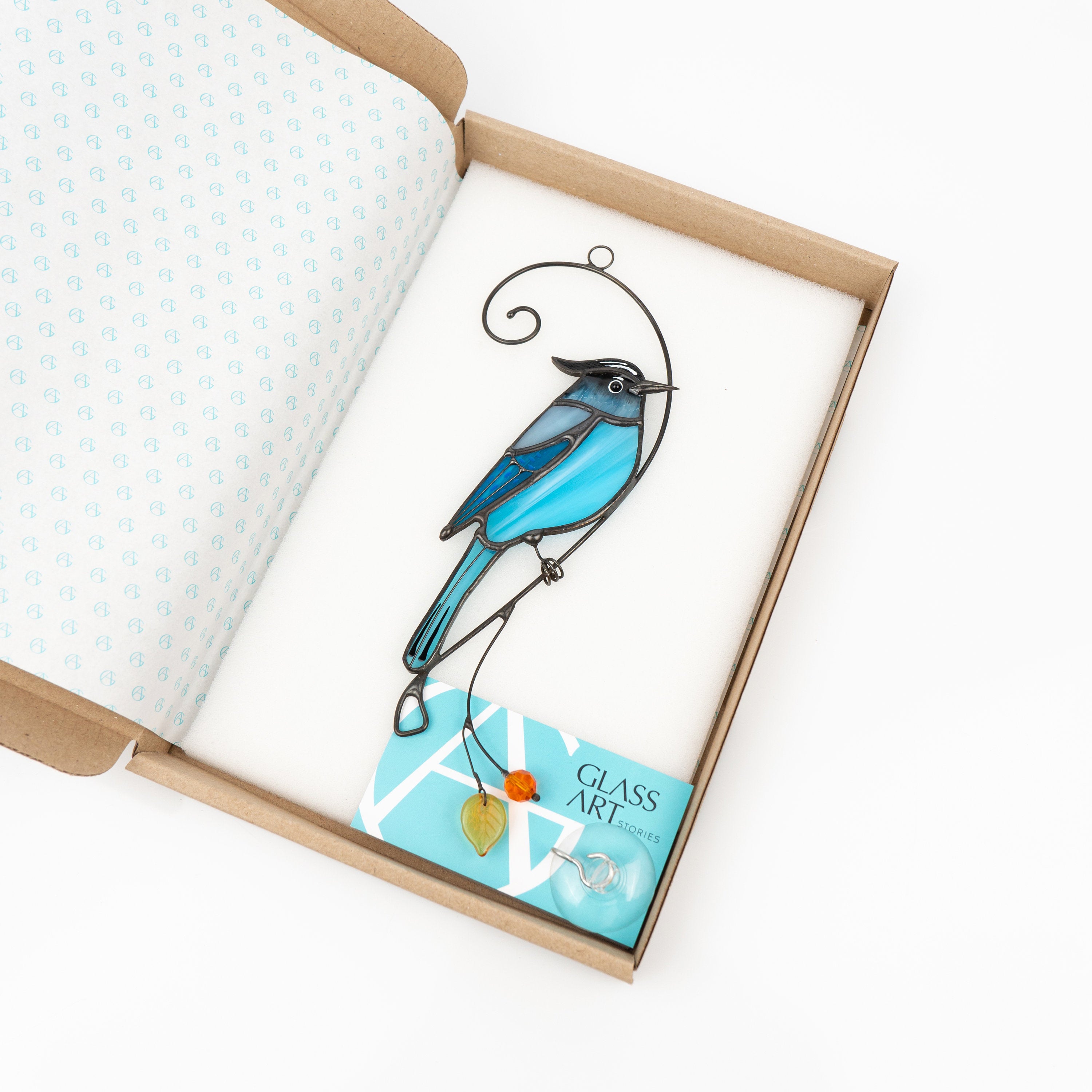 Steller jay stained glass bird suncatcher Mothers day gifts Custom stained glass window hangings Handmade product Fairy garden accessories