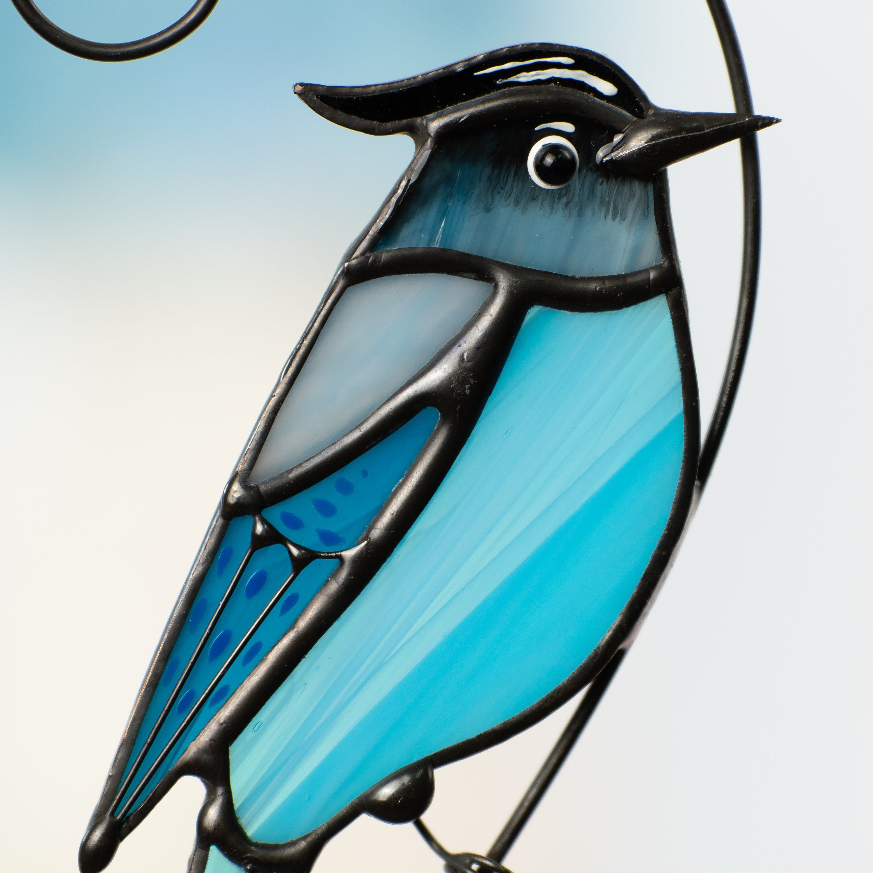Steller jay stained glass bird suncatcher Mothers day gifts Custom stained glass window hangings Handmade product Fairy garden accessories