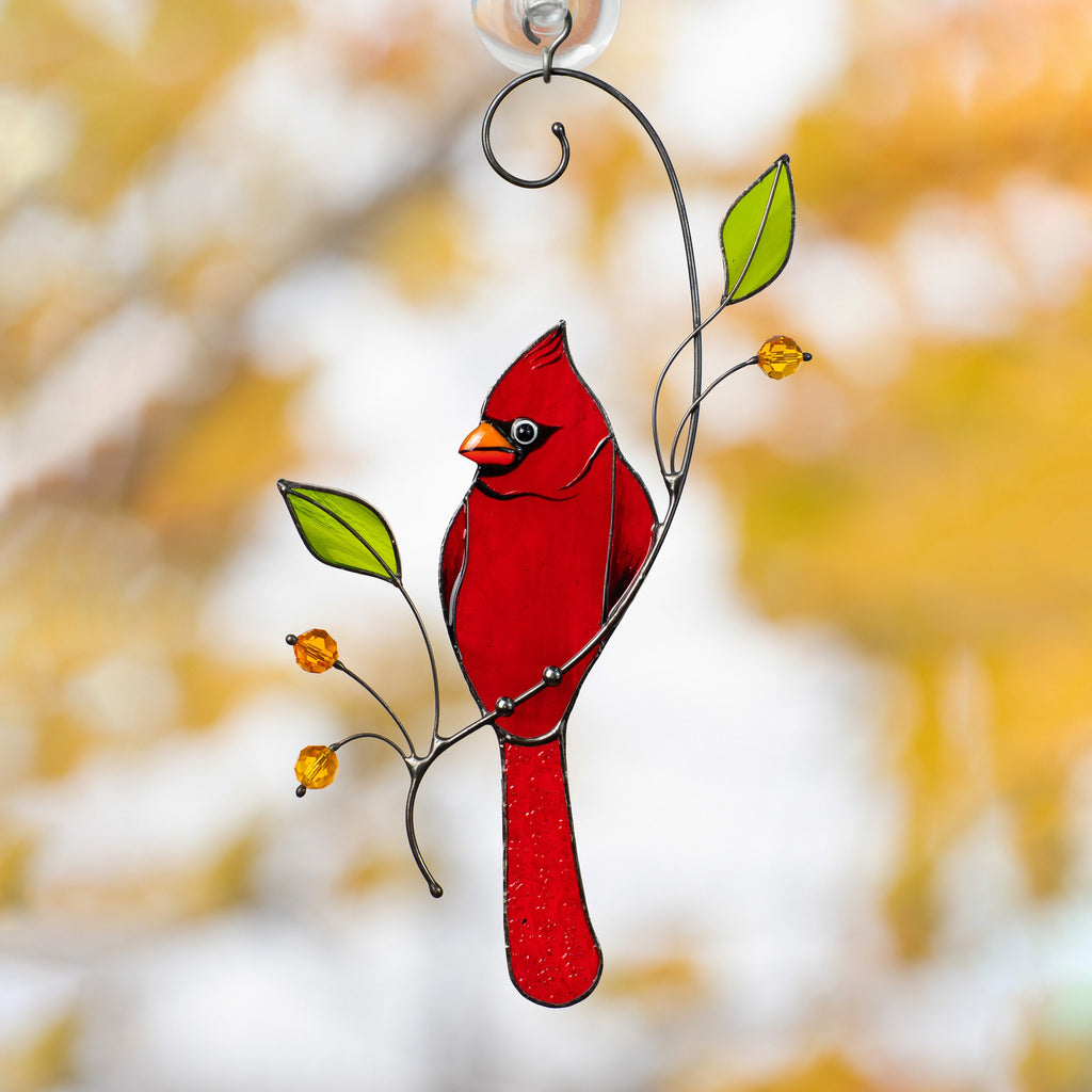Cardinal stained glass window hangings Godfather gift Custom stained glass cardinal suncatcher Cardinal gifts Patio decor