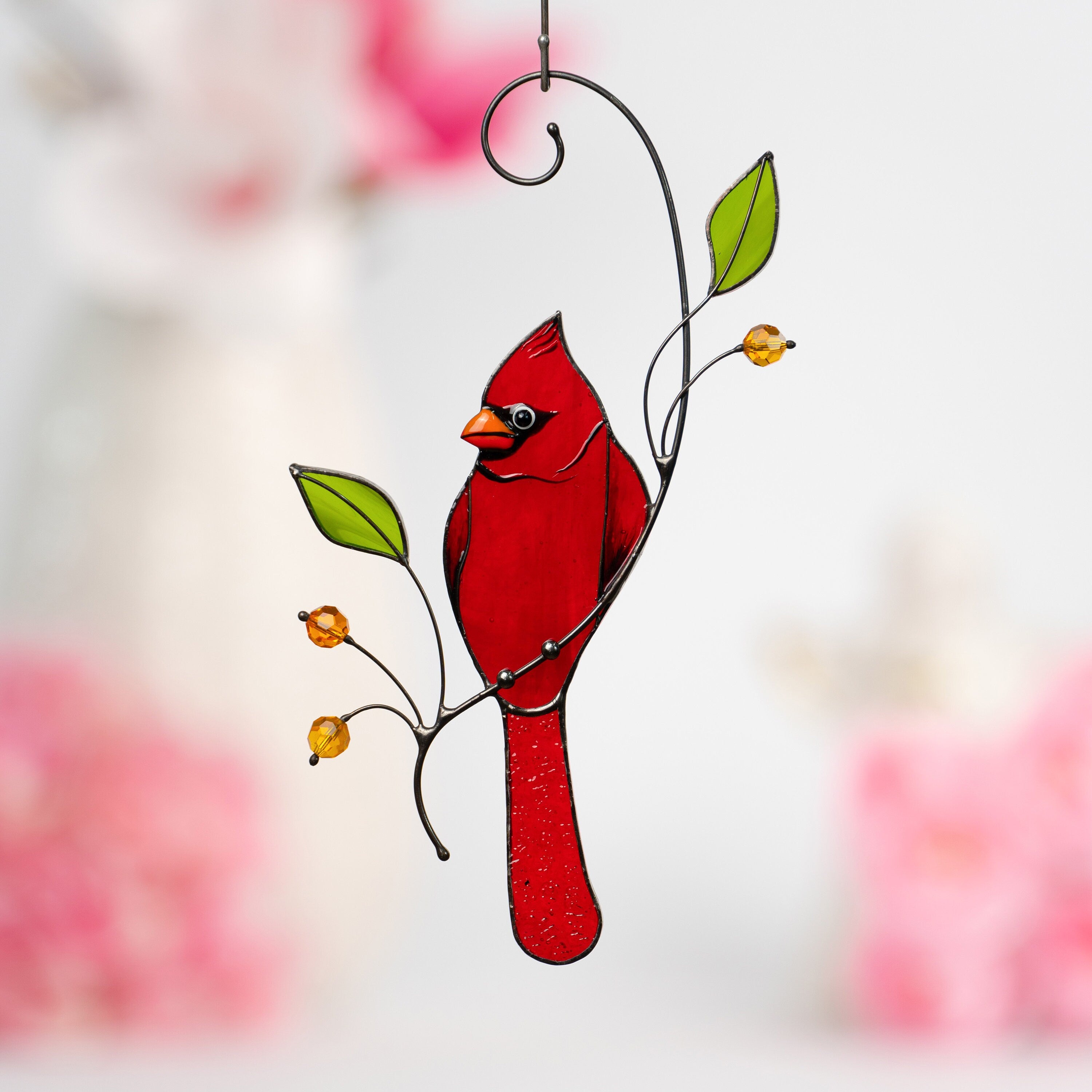 Cardinal stained glass window hangings Godfather gift Custom stained glass cardinal suncatcher Cardinal gifts Patio decor