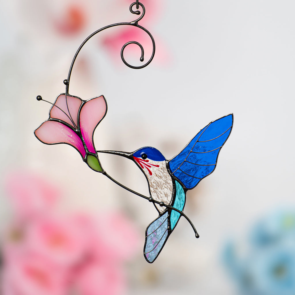 Hummingbird suncatcher Fathers day gifts Stained glass window hangings Stained glass flower suncatcher Hummingbird gifts