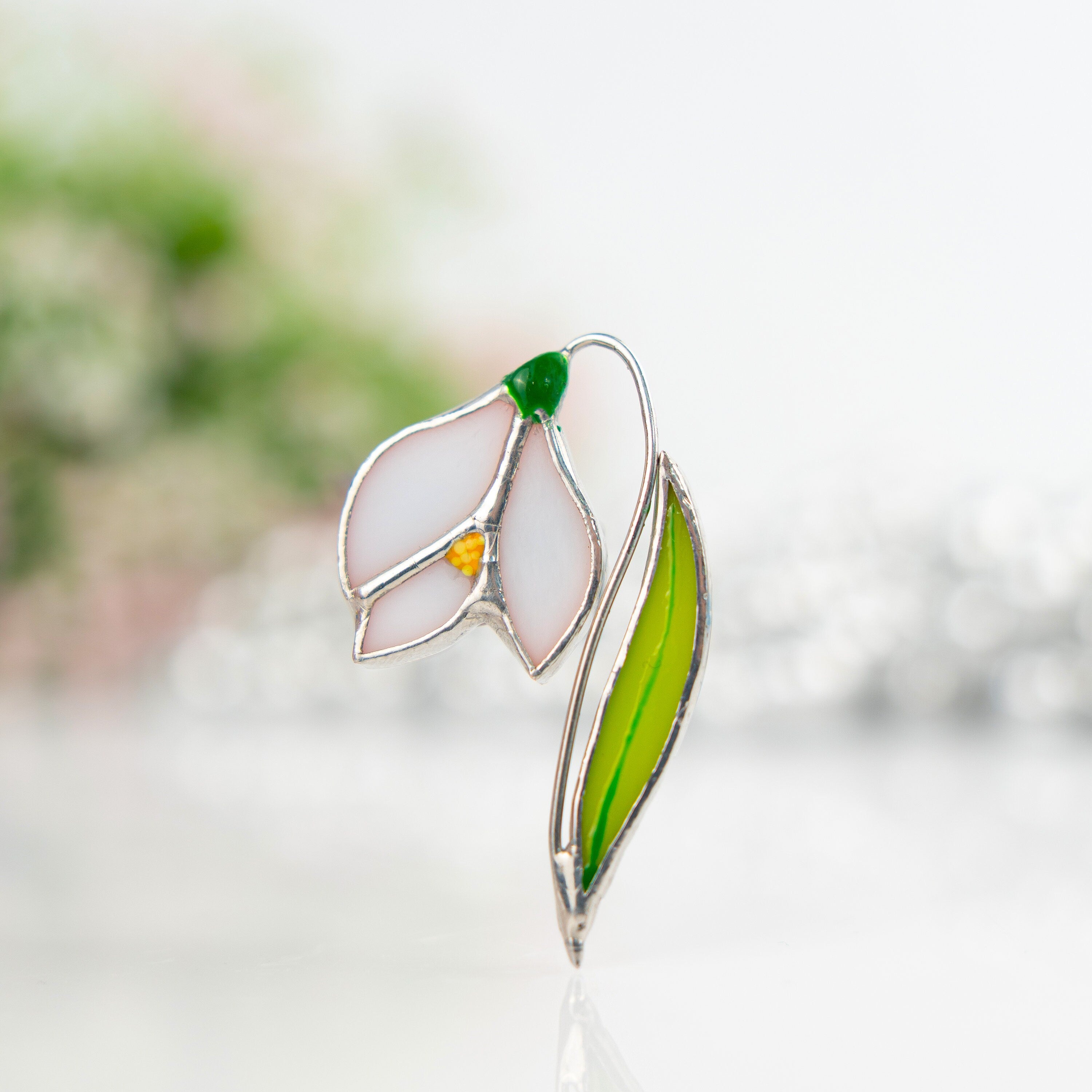 Snowdrop stained glass brooch Unique gift for mom Flower jewelry