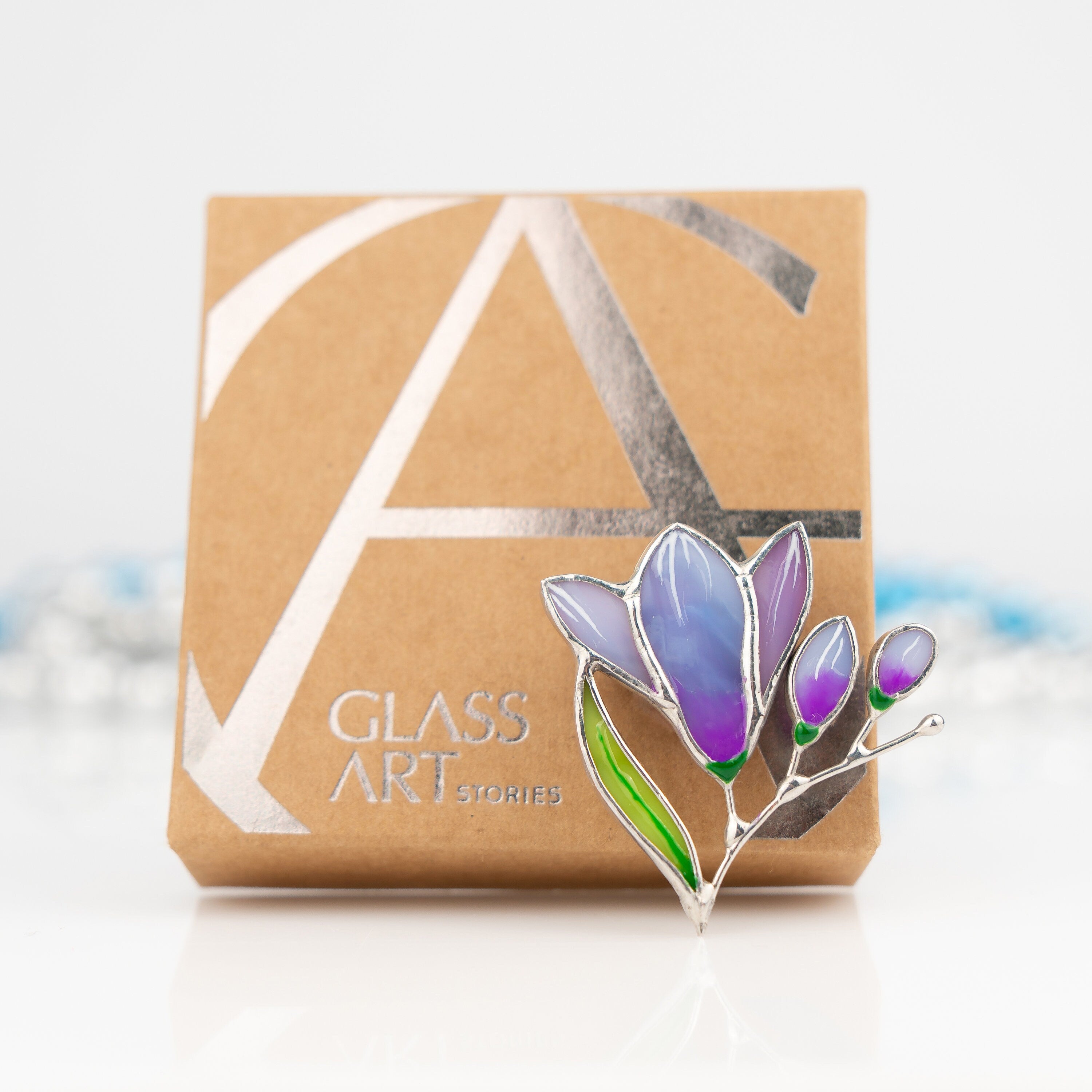Freesia stained glass brooch Mother in law gift Nature inspired flower jewelry