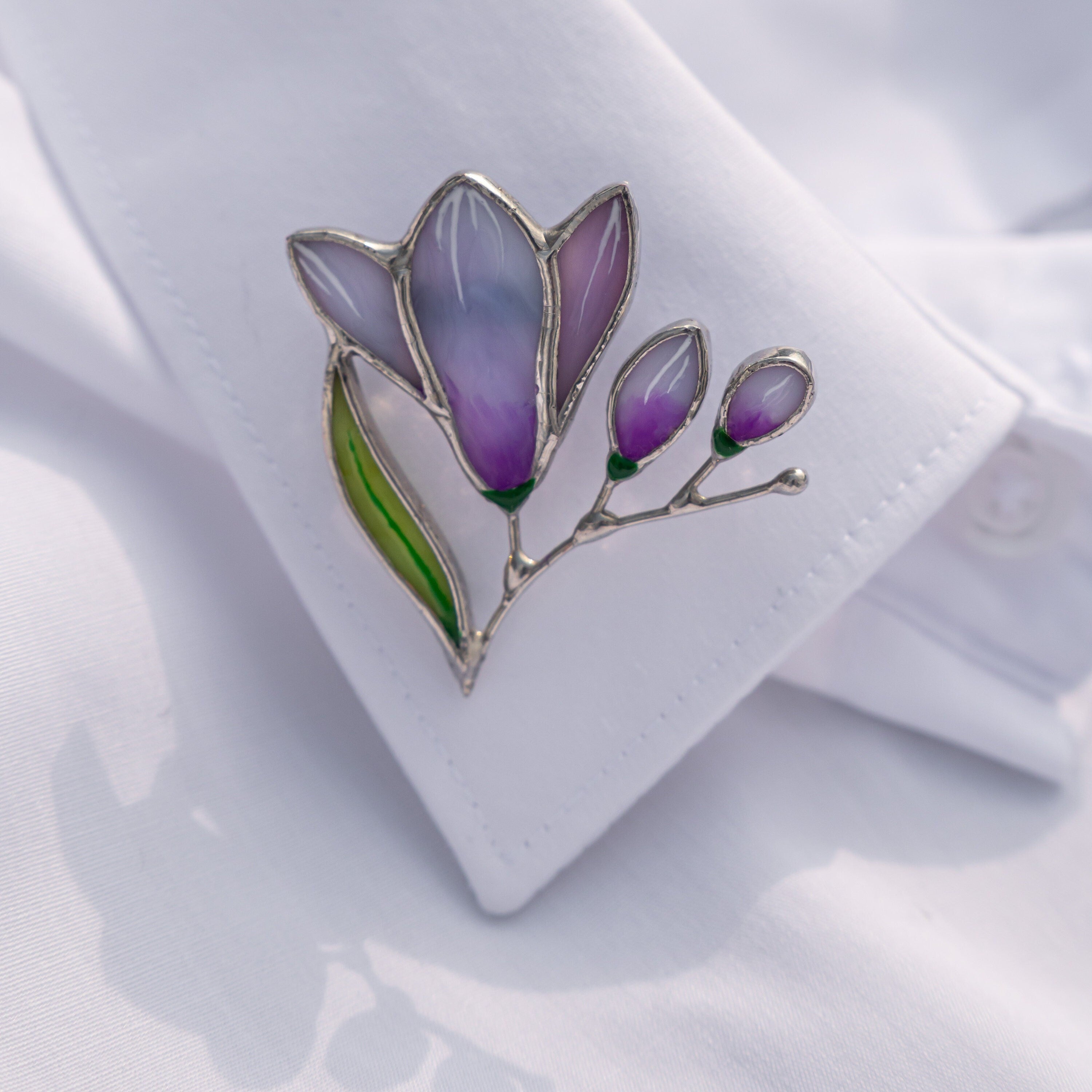 Freesia stained glass brooch Mother in law gift Nature inspired flower jewelry