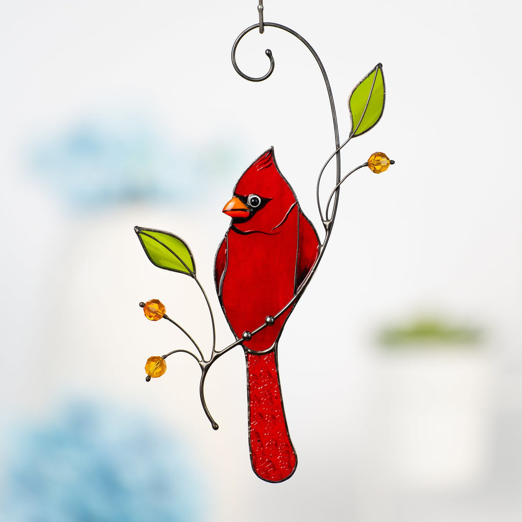 Cardinal stained glass window hangings Godfather gift Custom stained glass cardinal suncatcher Cardinal gifts Patio decor