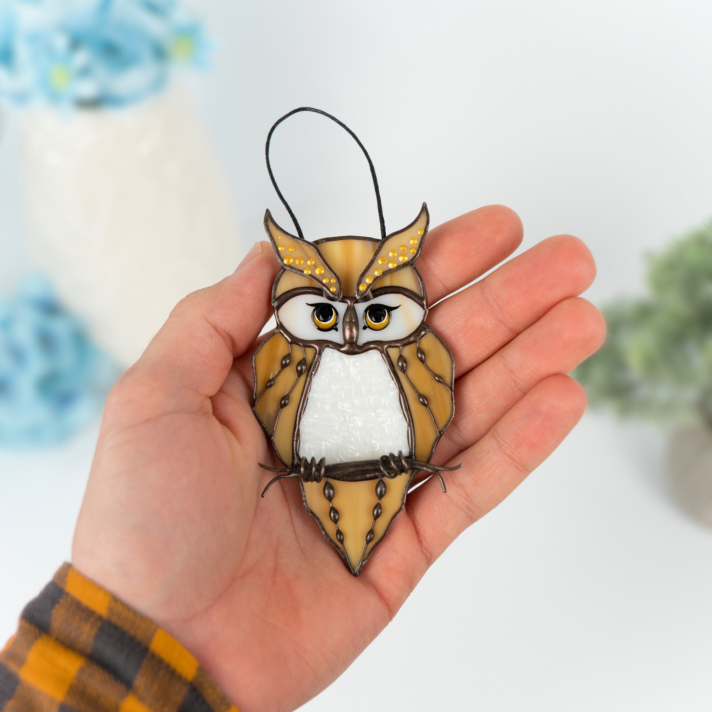 Stained glass owl suncatcher Great grandma gift Custom stained glass bird suncatcher Owl artwork stained glass window hangings