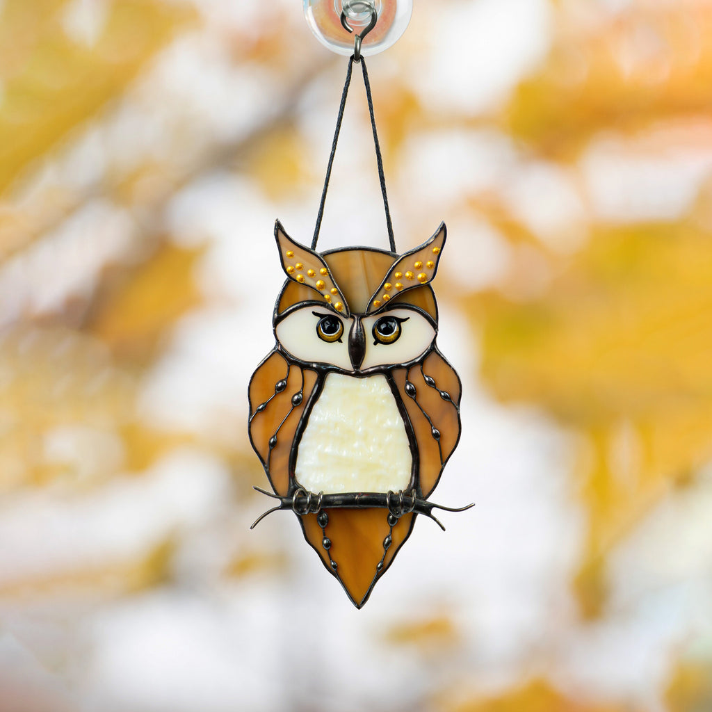 Stained glass owl suncatcher Great grandma gift Custom stained glass bird suncatcher Owl artwork stained glass window hangings