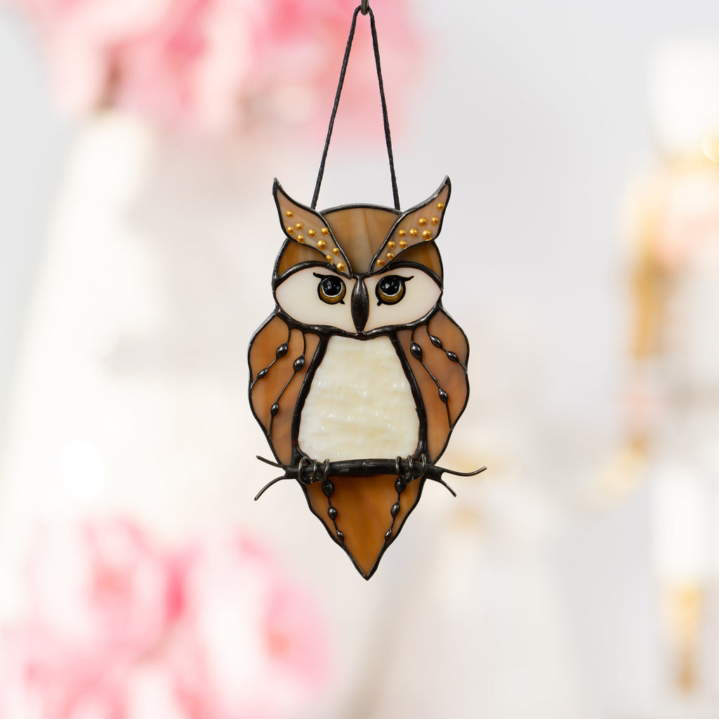 Stained glass owl suncatcher Great grandma gift Custom stained glass bird suncatcher Owl artwork stained glass window hangings
