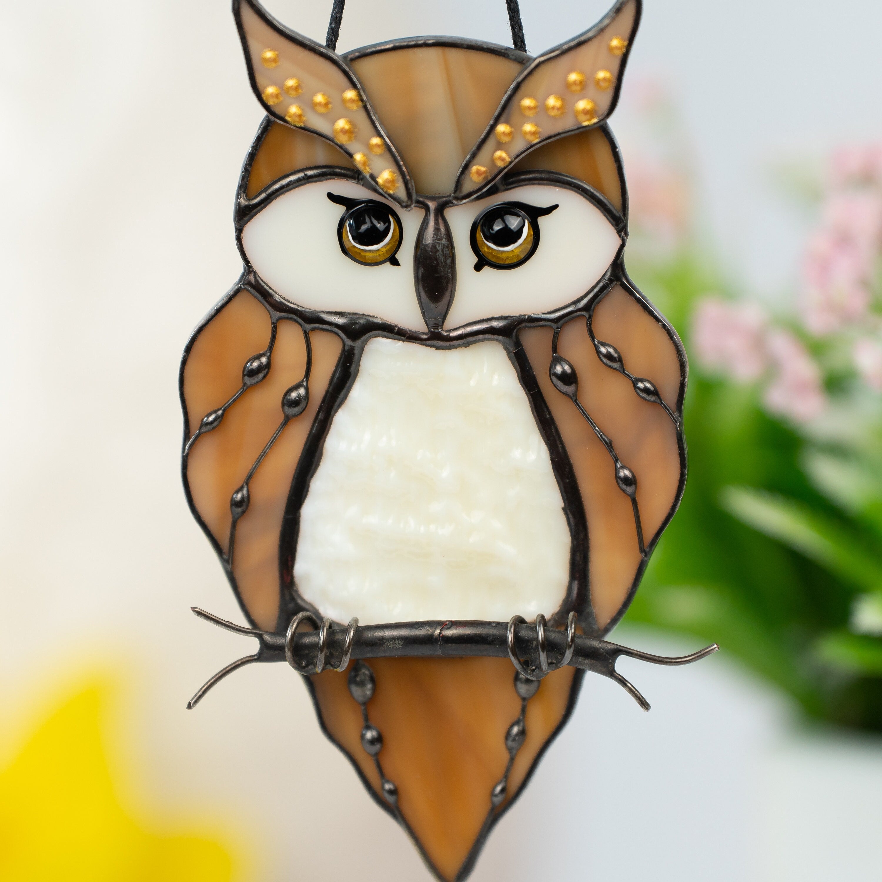 Stained glass owl suncatcher Great grandma gift Custom stained glass bird suncatcher Owl artwork stained glass window hangings