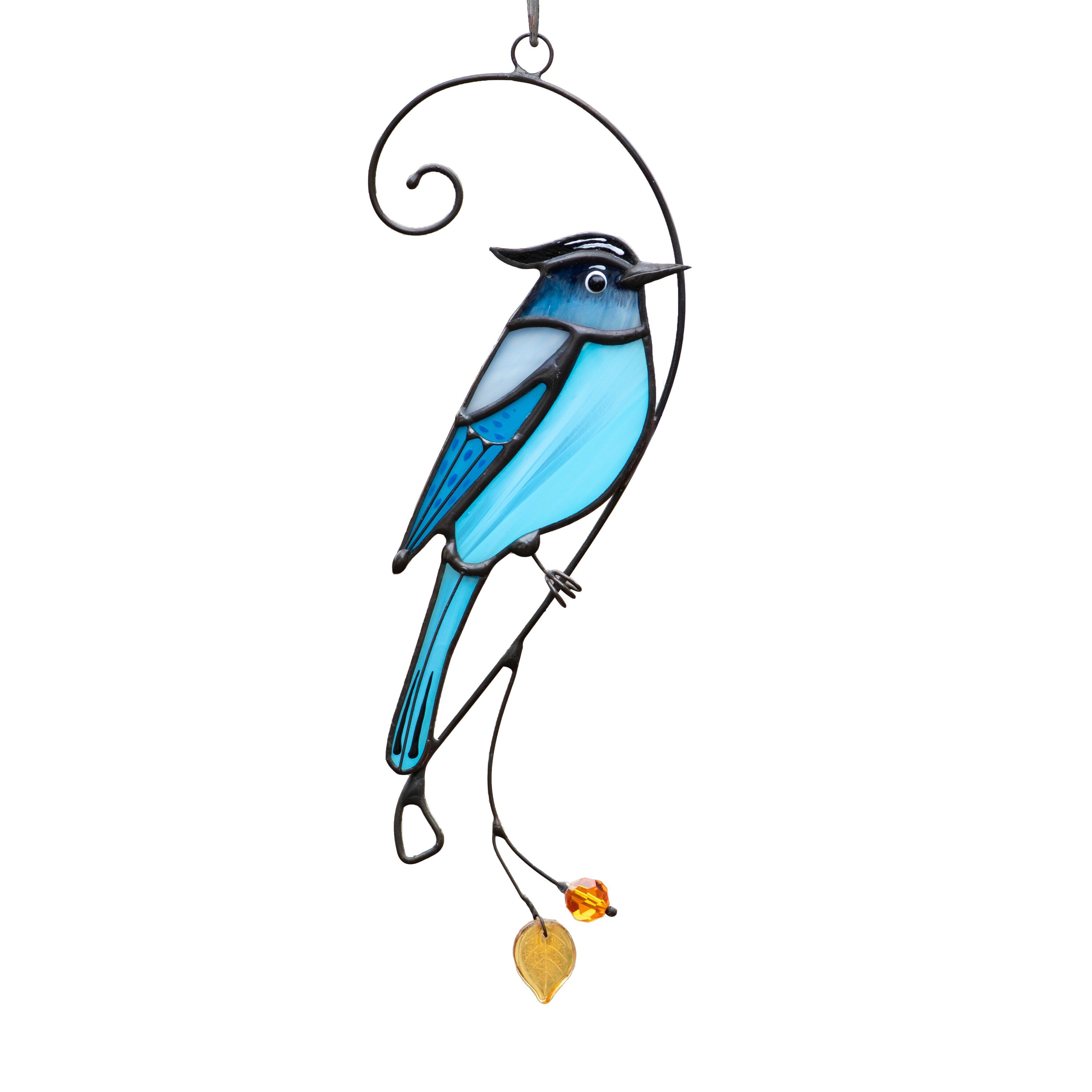 Steller jay stained glass bird suncatcher Mothers day gifts Custom stained glass window hangings Handmade product Fairy garden accessories