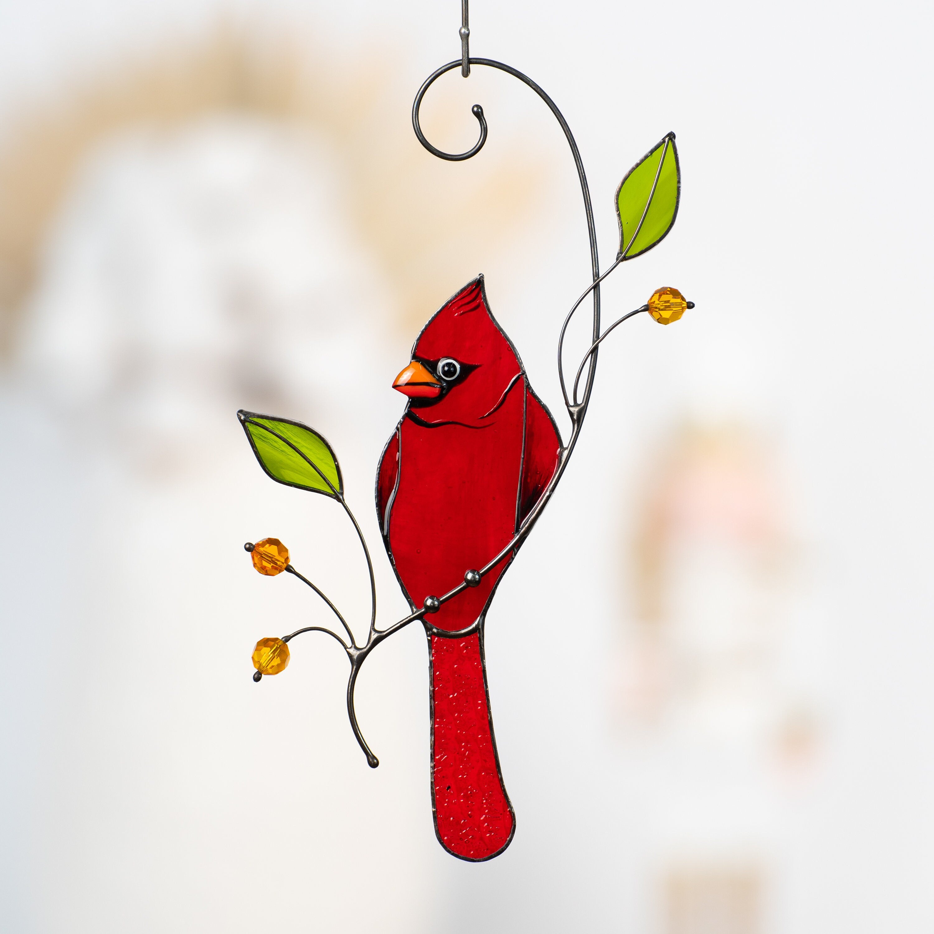 Cardinal stained glass window hangings Godfather gift Custom stained glass cardinal suncatcher Cardinal gifts Patio decor
