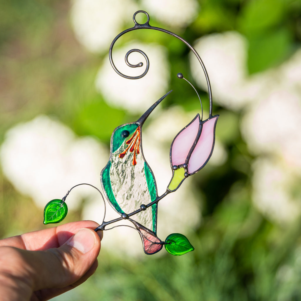 Hummingbird stained glass window hangings Grandma gift Custom stained glass flower suncatcher Fathers day gifts Cardinal ornament