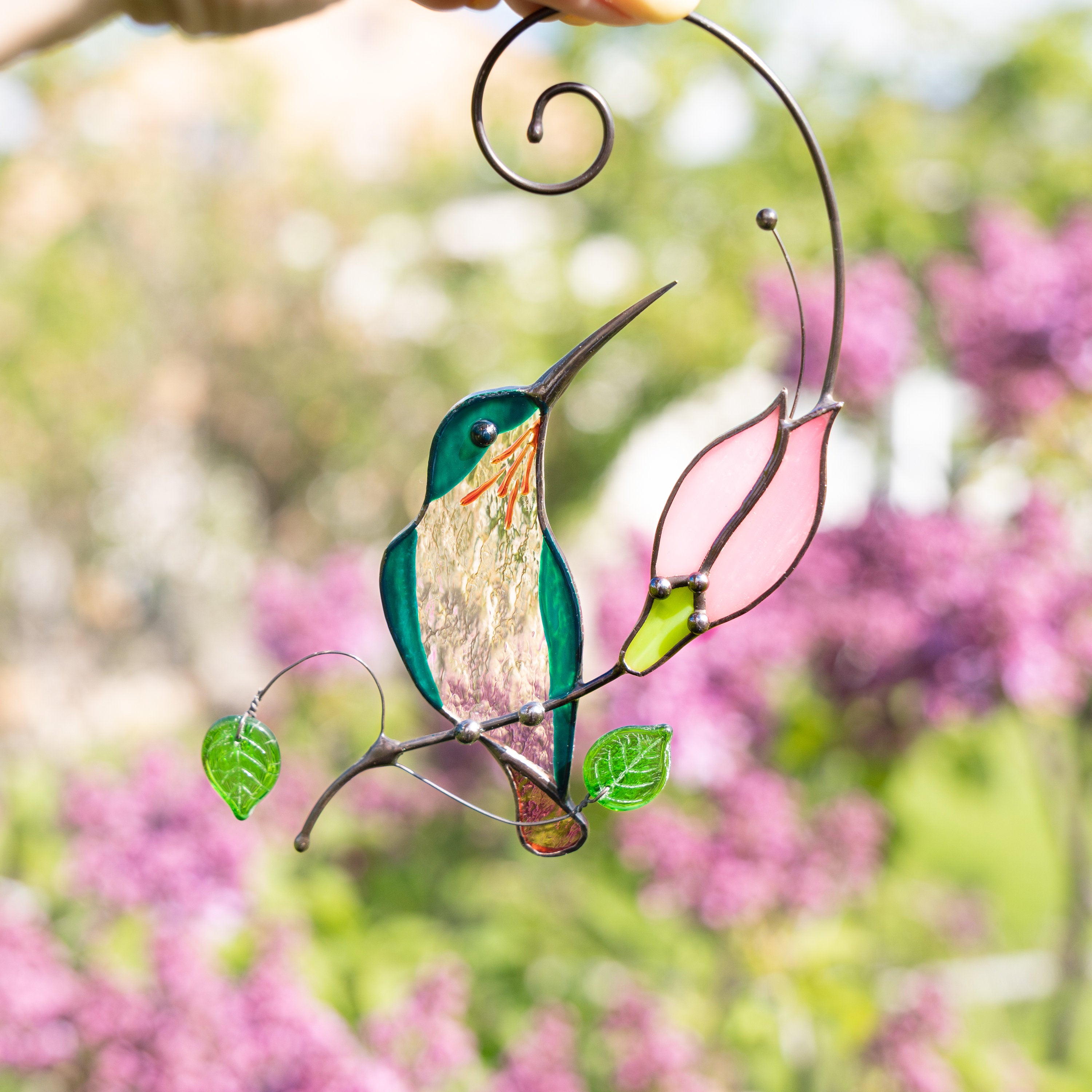 Hummingbird stained glass window hangings Grandma gift Custom stained glass flower suncatcher Fathers day gifts Cardinal ornament
