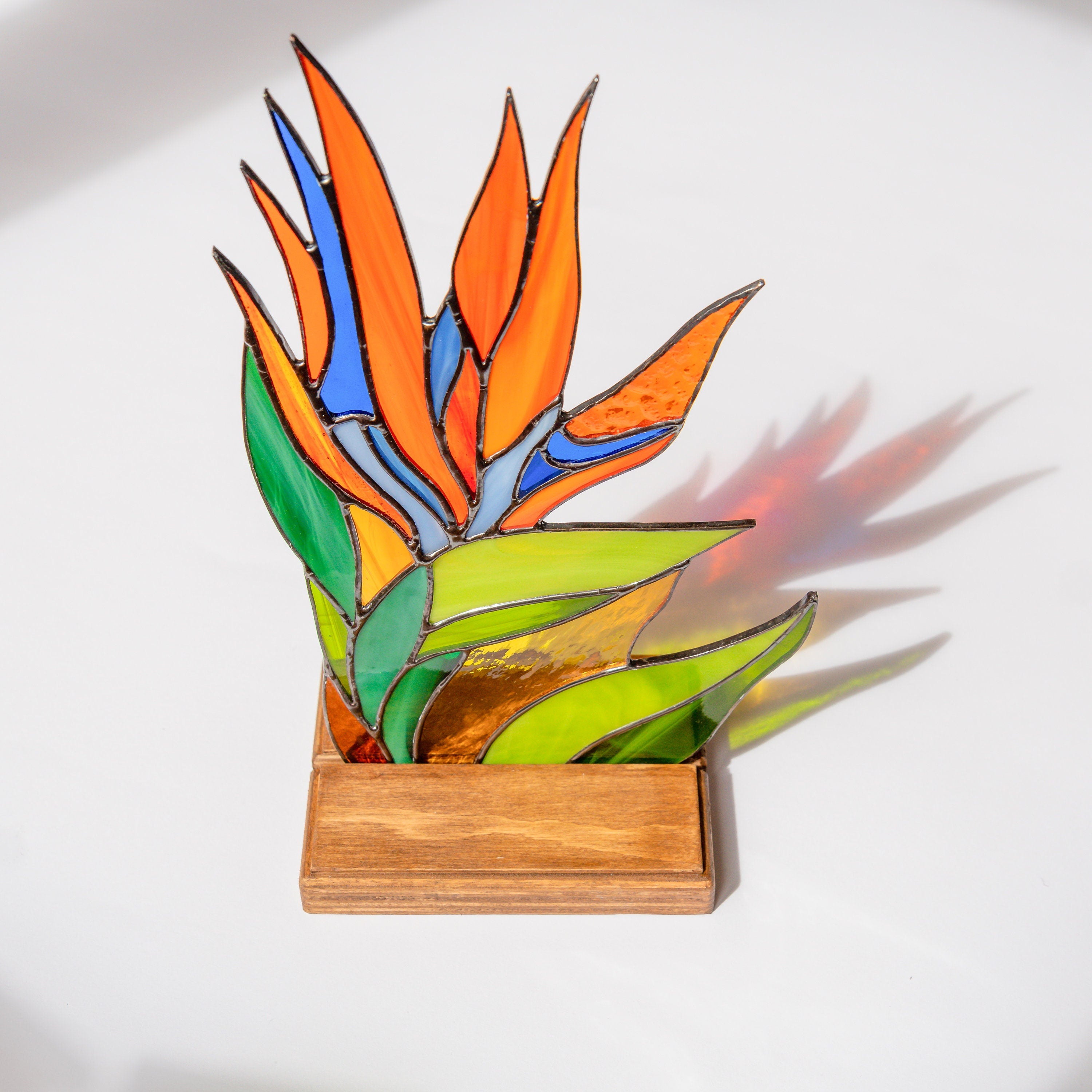 Dried wheat stained glass plant Godfather gift Wood desk accessories Custom stained glass flower panel Ukraine sellers
