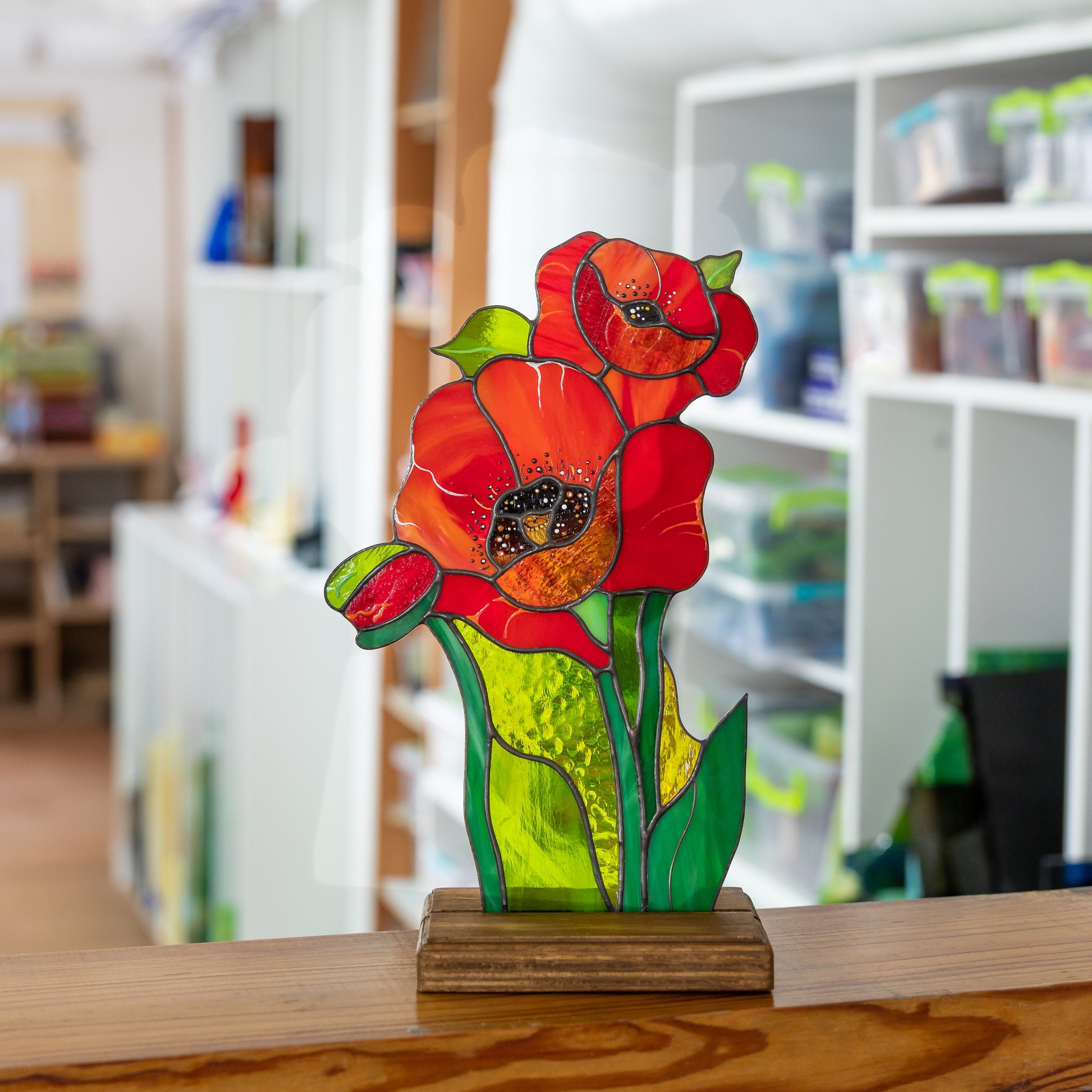 Iris stained glass plant New mom gift Office desk accessories for women Thank you gift Custom stained glass flower panel Iris plants