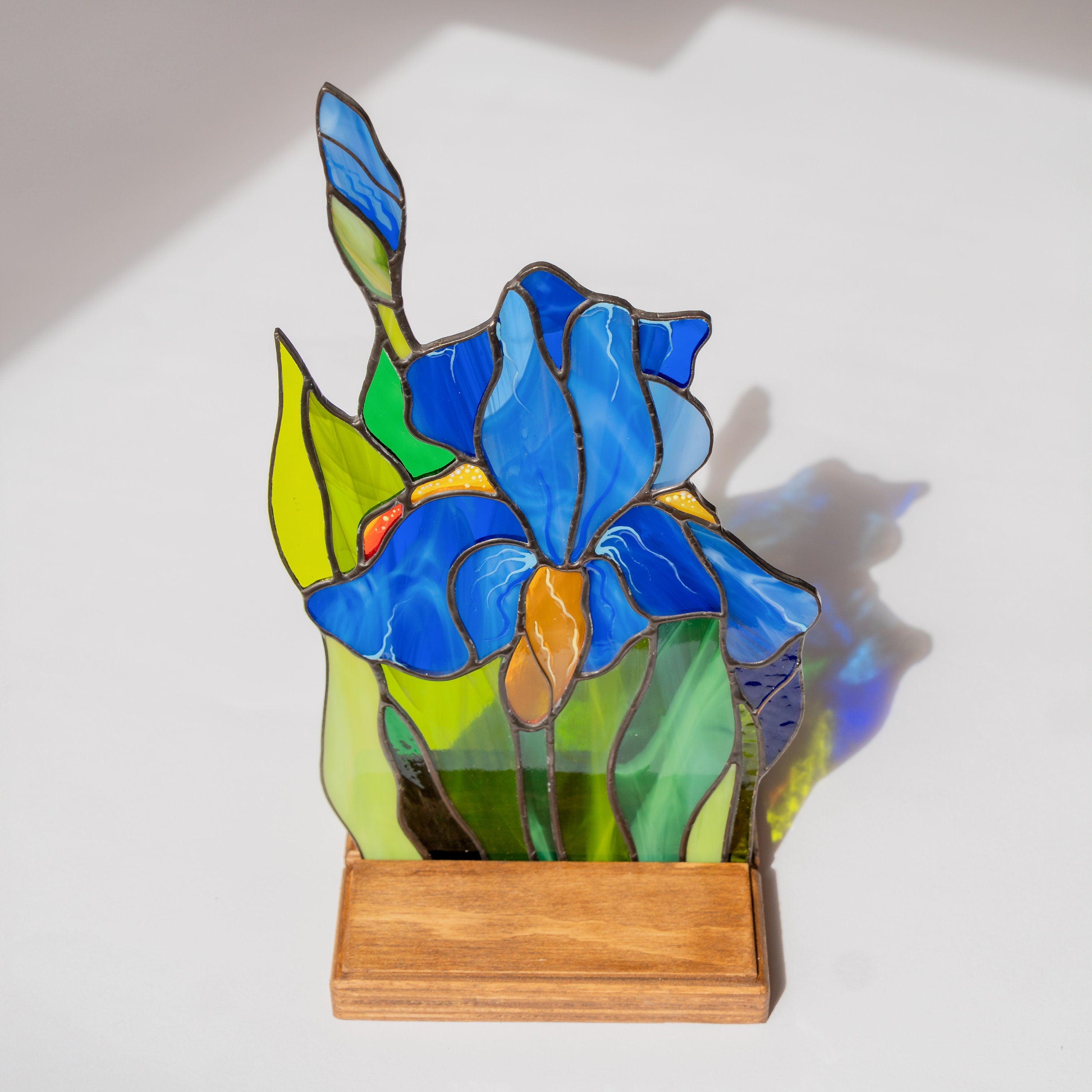 Iris stained glass plant New mom gift Office desk accessories for women Thank you gift Custom stained glass flower panel Iris plants