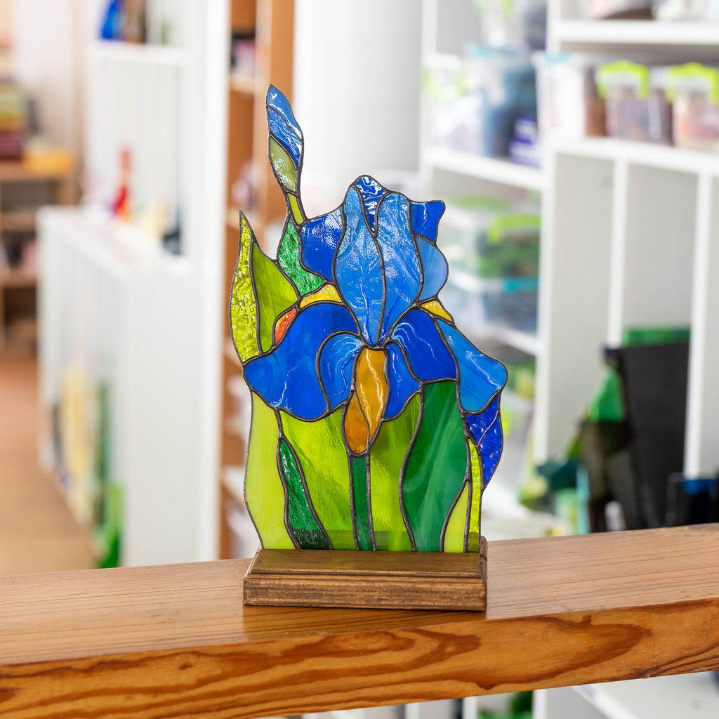 Iris stained glass plant New mom gift Office desk accessories for women Thank you gift Custom stained glass flower panel Iris plants