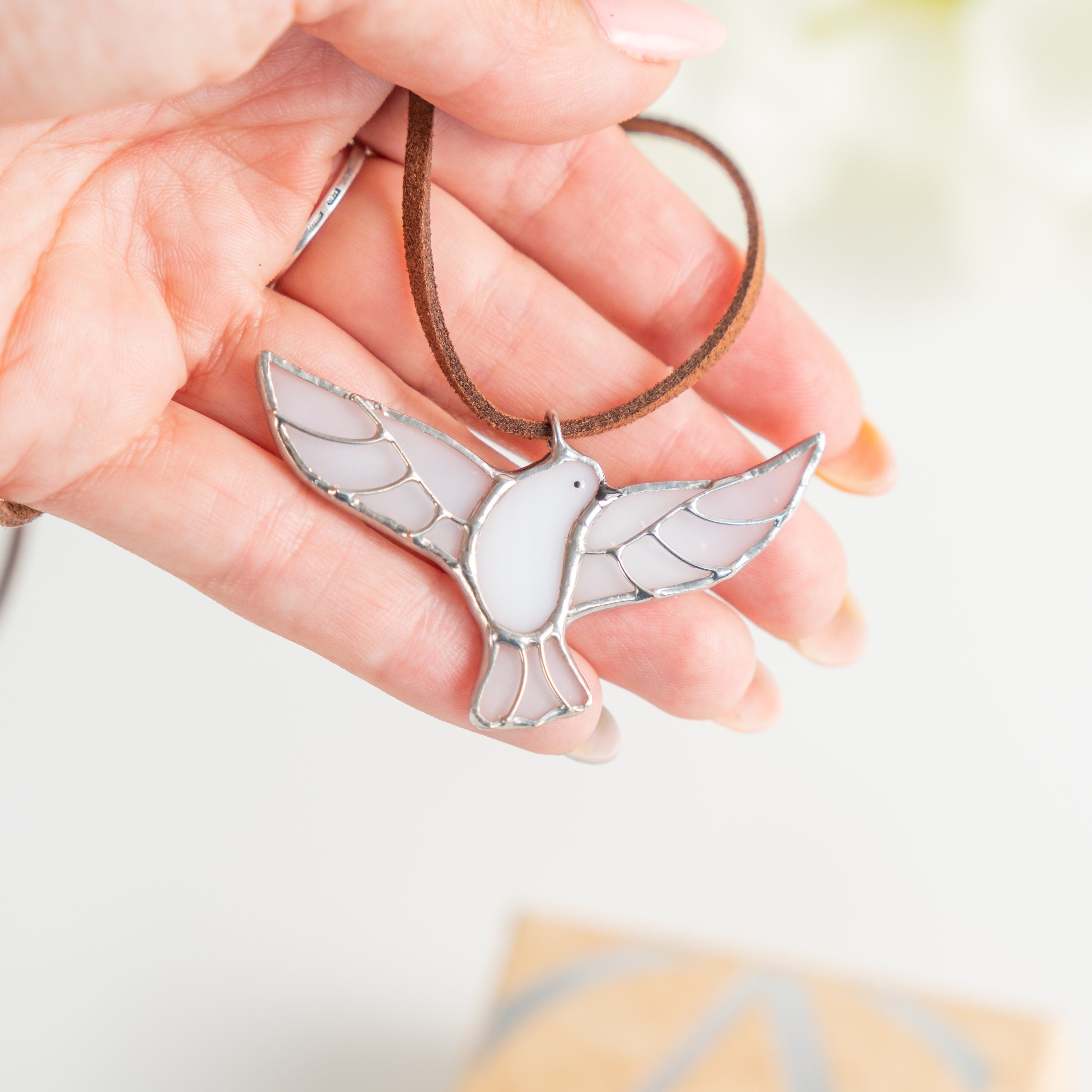 Stained glass dove necklace Daughter in law wedding gift Bird pendant