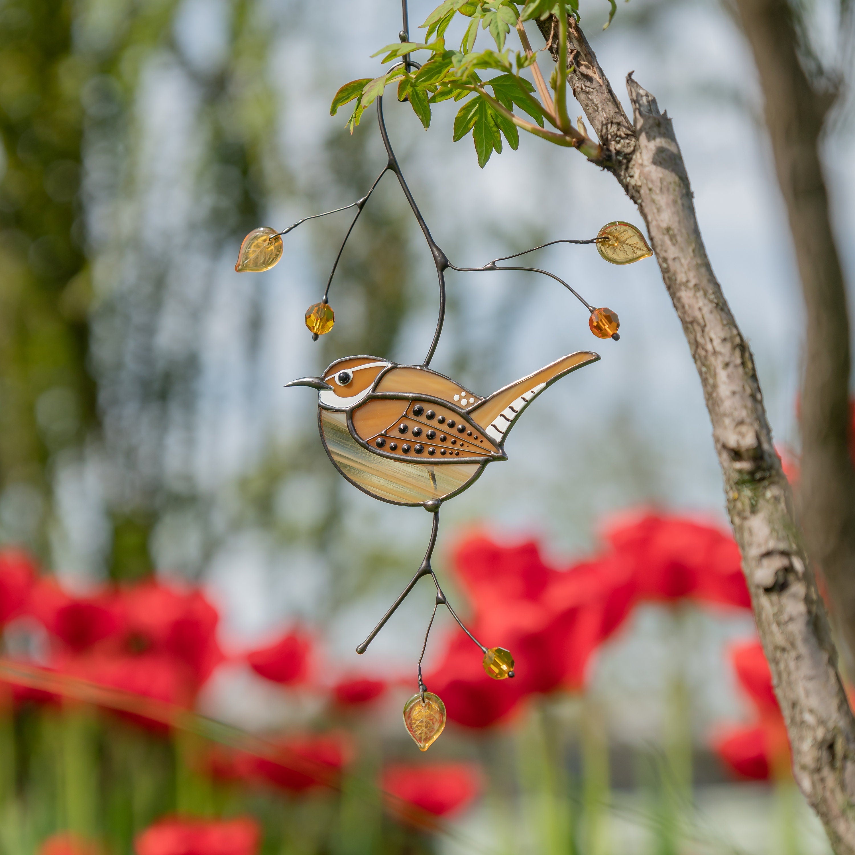 Carolina Wren stained glass bird suncatcher Mother in law gifts Custom stained glass window hangings House warming gifts new home