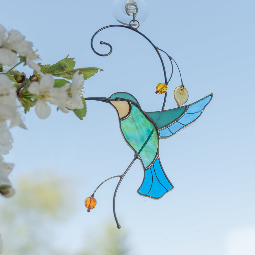 Hummingbird suncatcher Stained glass window hangings Grandparent gifts Custom stained glass bird Handmade product Mom suncatcher