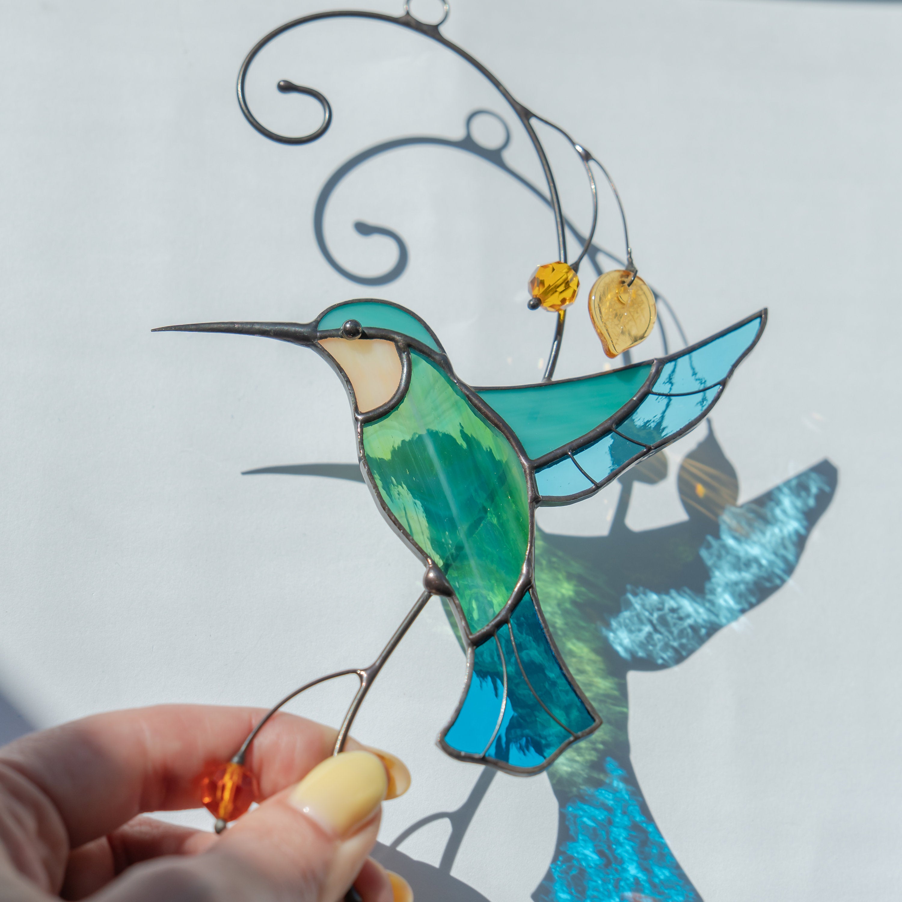 Hummingbird suncatcher Stained glass window hangings Grandparent gifts Custom stained glass bird Handmade product Mom suncatcher