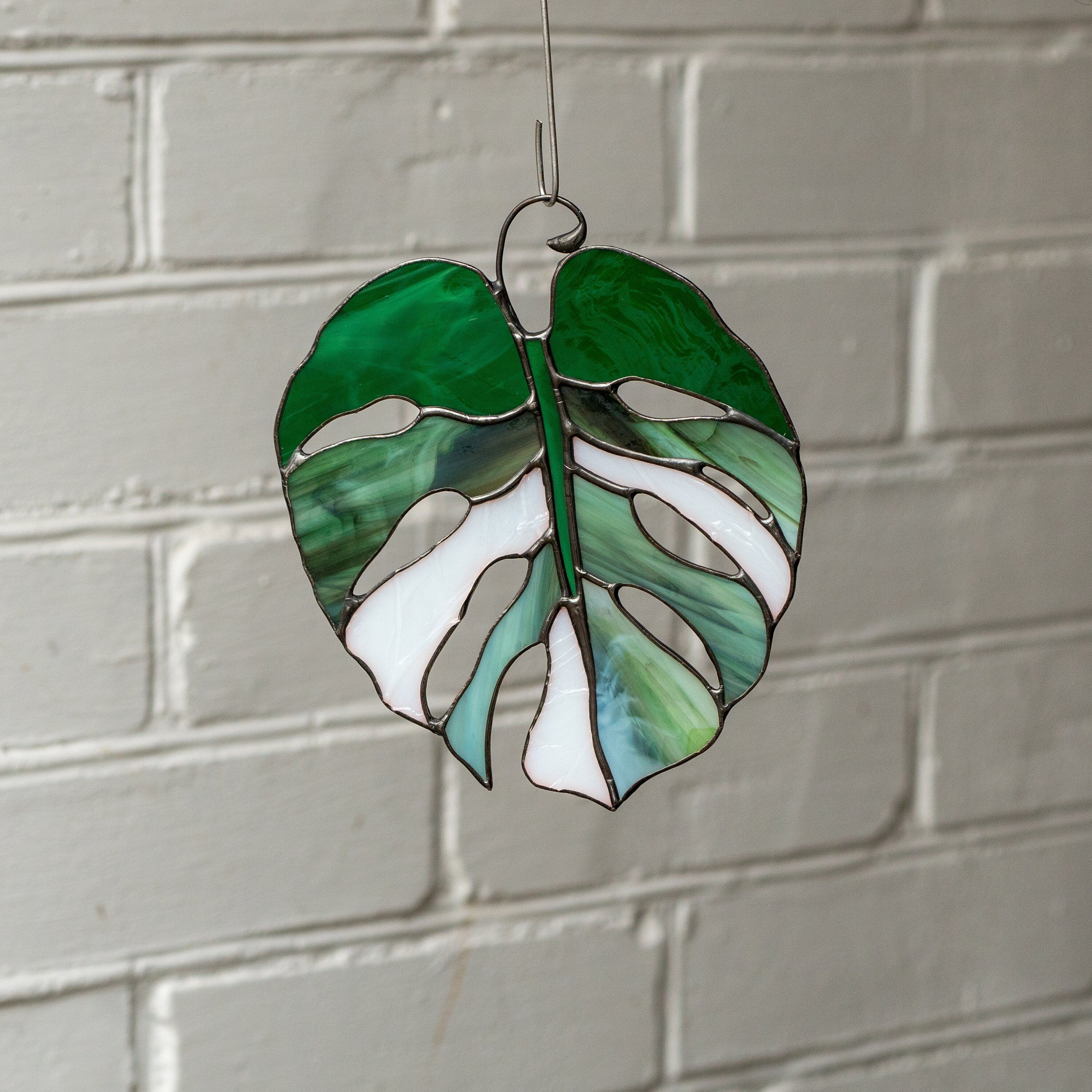 Variegated monstera stained glass plant St Patricks Day Custom stained glass window hangings Grandparent gifts Stained glass suncatcher