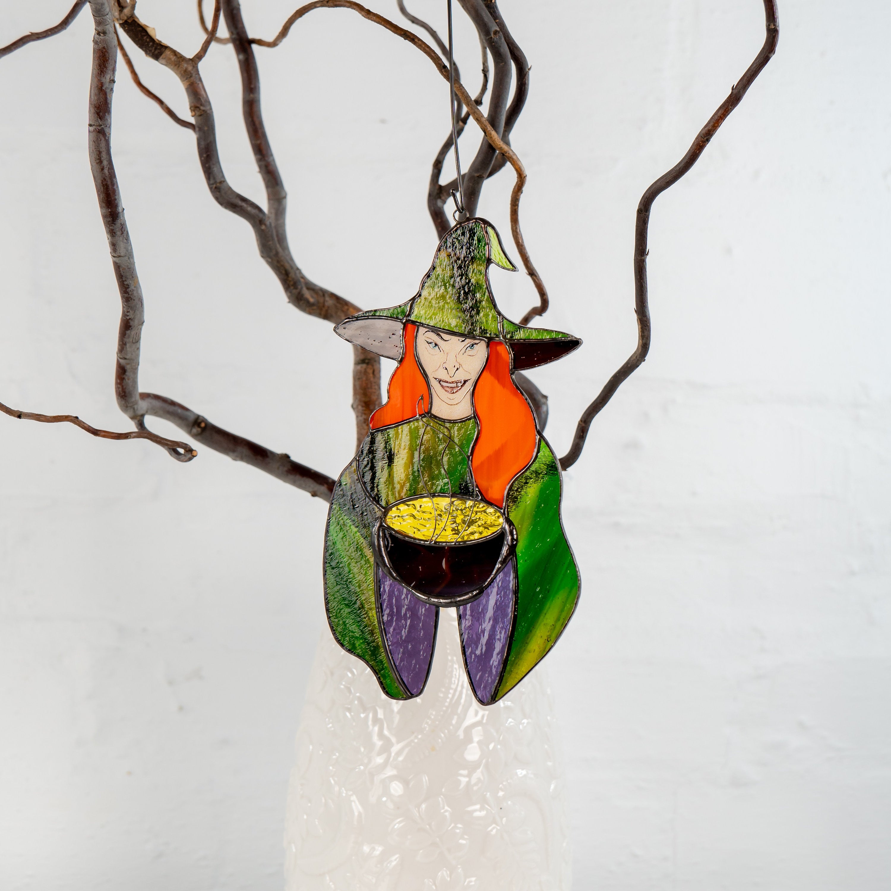 Halloween with stained glass sun catcher Spooky decor Witch gifts stained glass window hangings Hex outdoor fall decorations