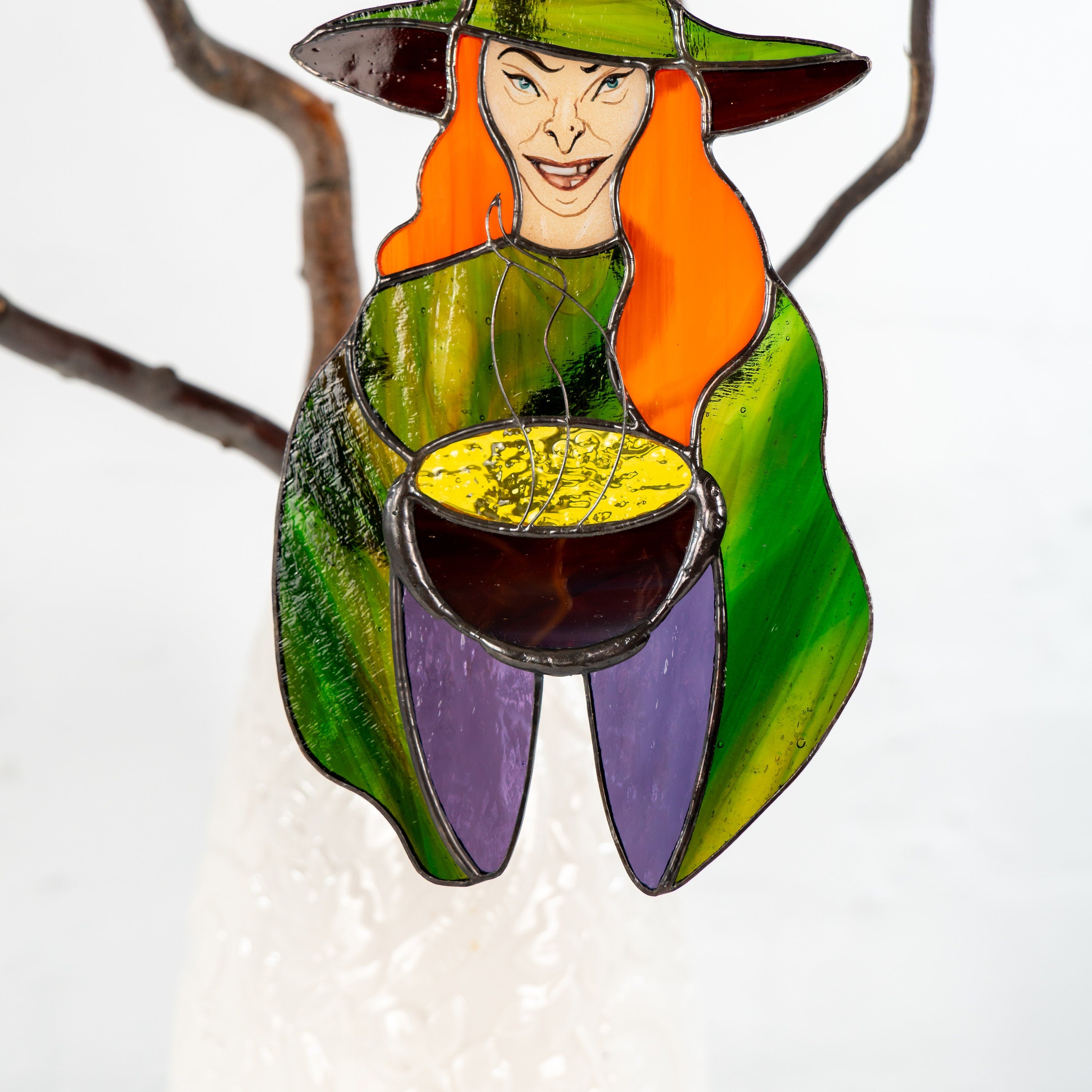 Halloween with stained glass sun catcher Spooky decor Witch gifts stained glass window hangings Hex outdoor fall decorations